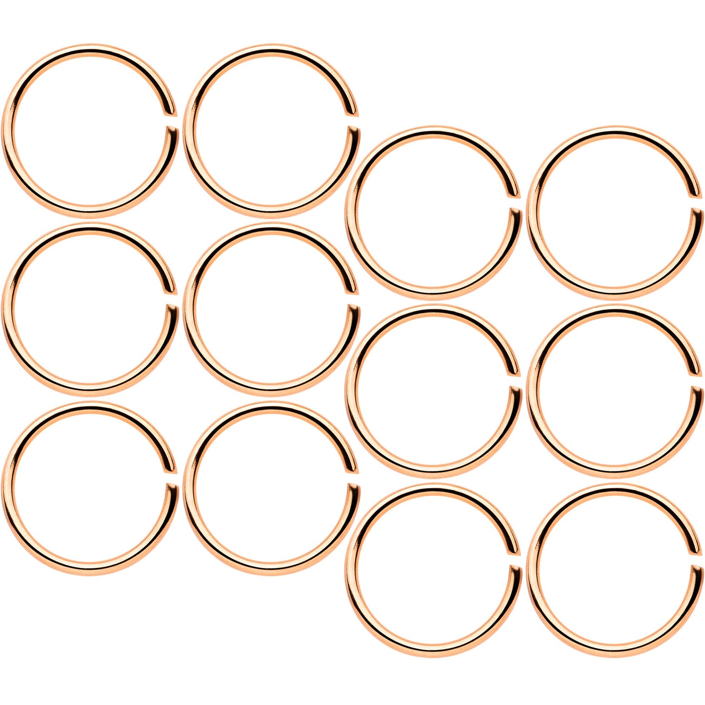 20G 5/16 Rose Gold Tone Anodized Seamless Circular Ring Set of 12