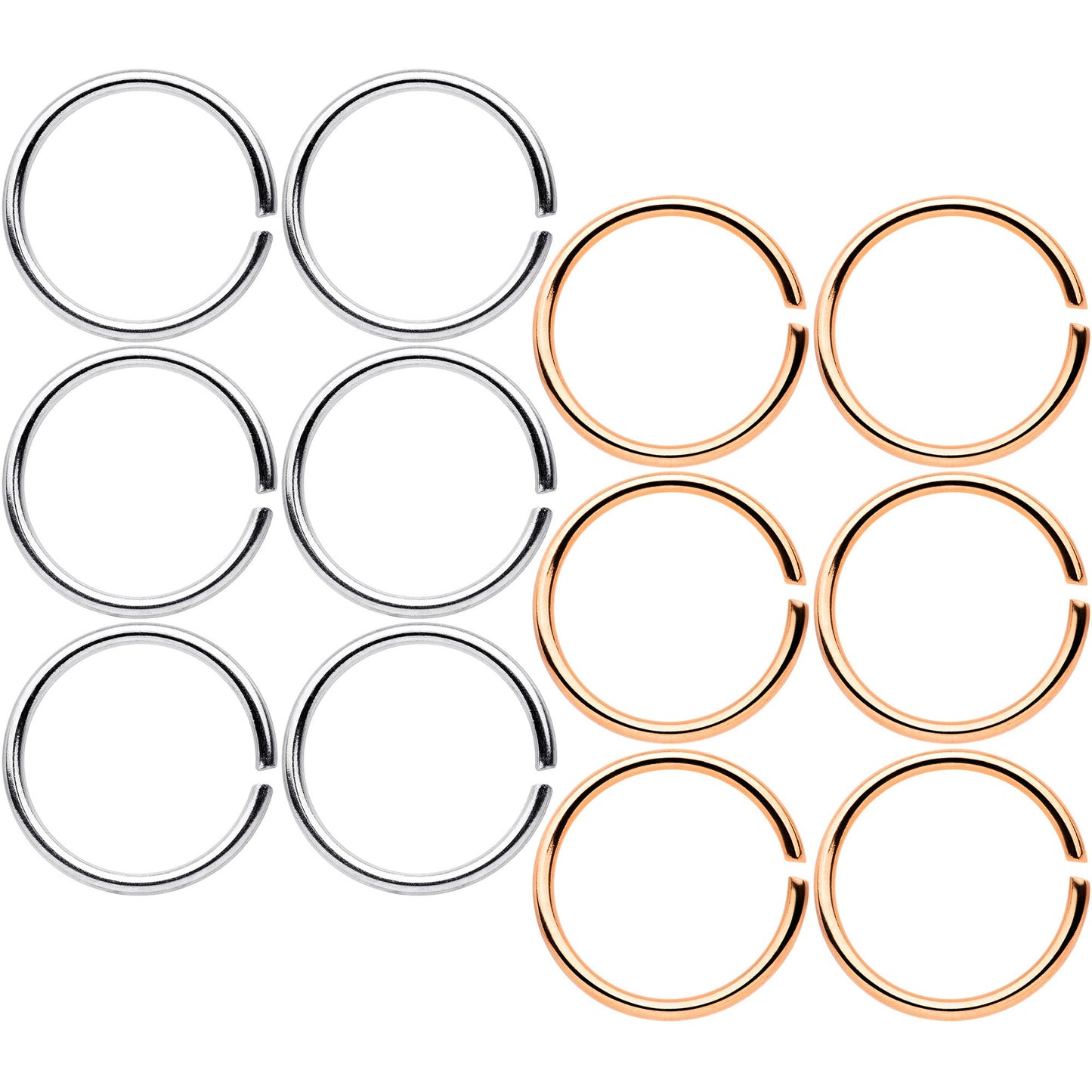 20G 5/16 Steel Rose Gold Tone Anodized Seamless Circular Ring Set of 12