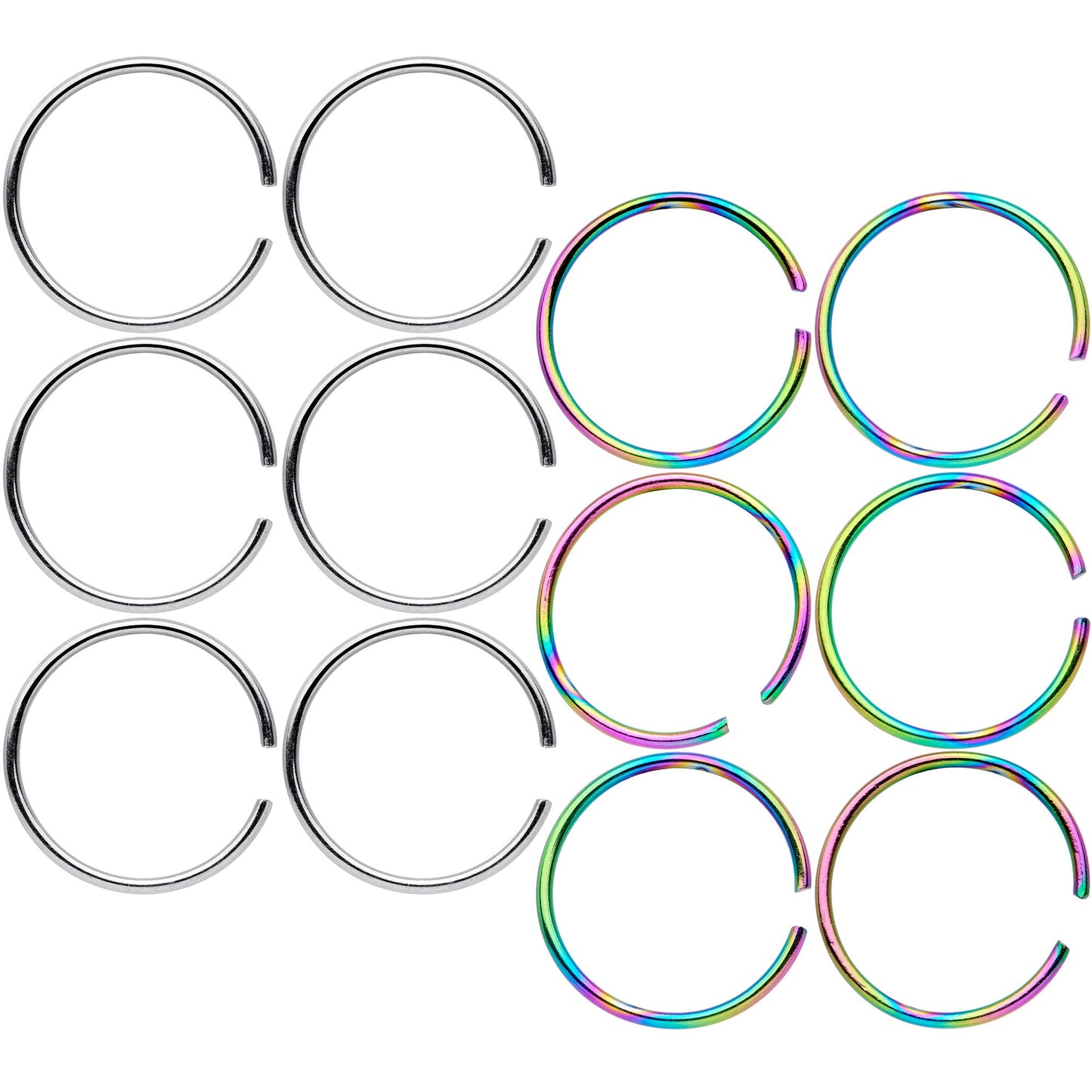 22G 5/16 Steel Rainbow Anodized Seamless Circular Ring Set of 12