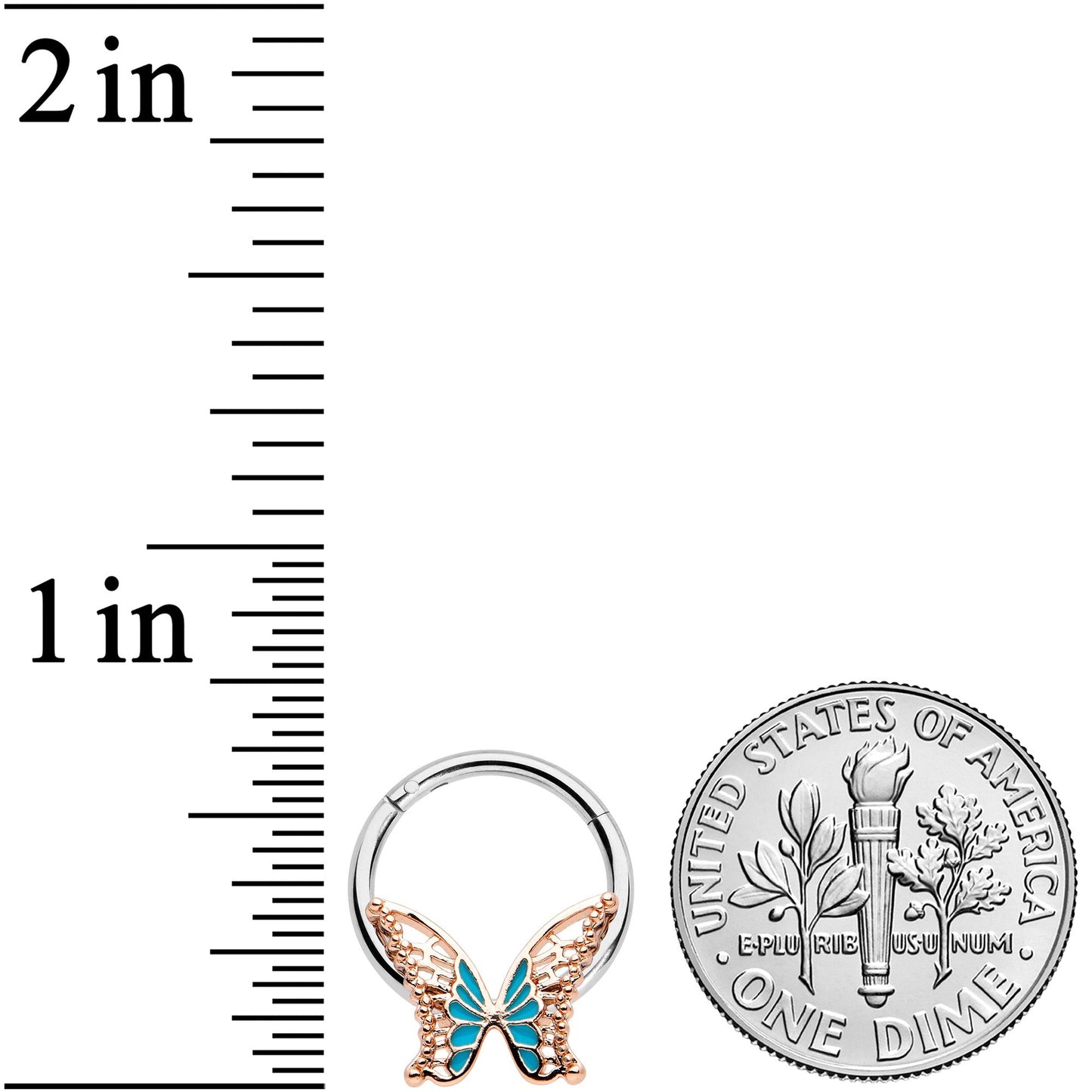 16G 3/8 Bit of Blue Butterfly Hinged Segment Ring