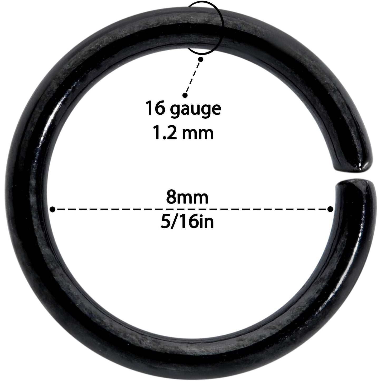 16G 5/16 Steel Black Anodized Seamless Cartilage Ring Set of 12