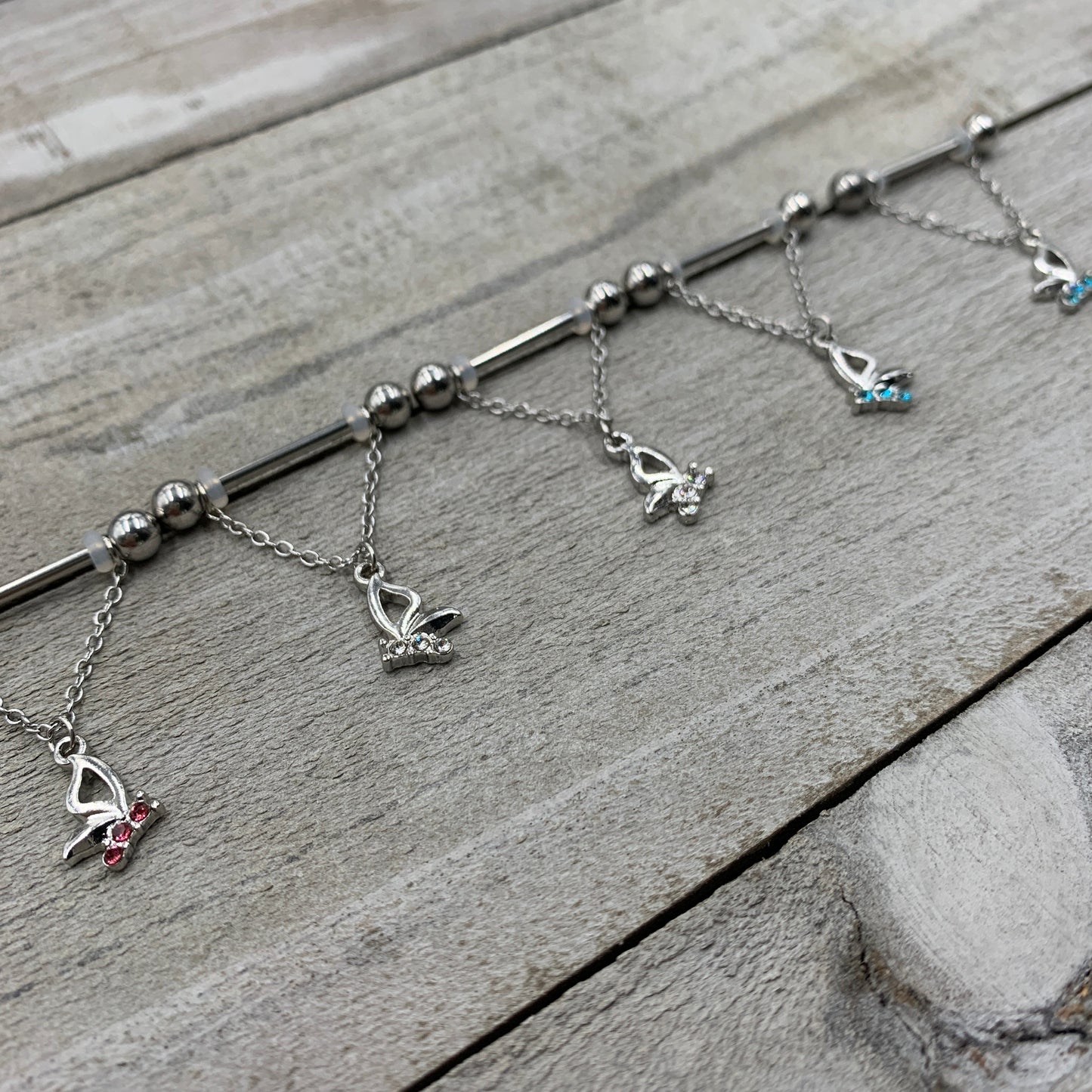 14G 5/8 Clear Gem Butterfly Dangle Nipple Ring Set