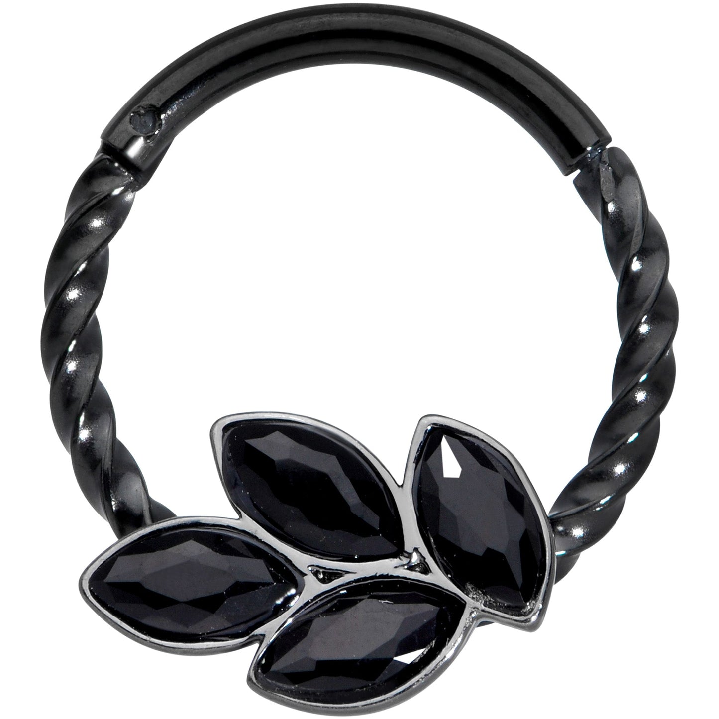 16G 3/8 Black Gem Black Oval Quartet Twisted Cartilage Clicker