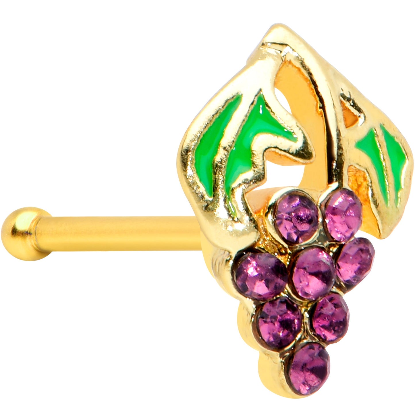 20G 1/4 Purple Gem Gold Tone Tasty Grapes Fruit Nose Bone