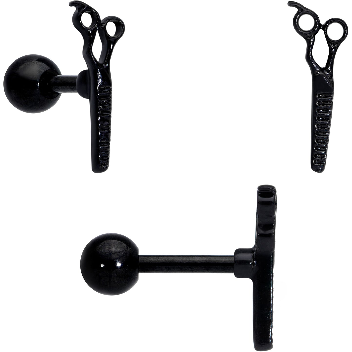 16G 1/4 Black Gold Tone Scissors Hair Cartilage Tragus Set of 3