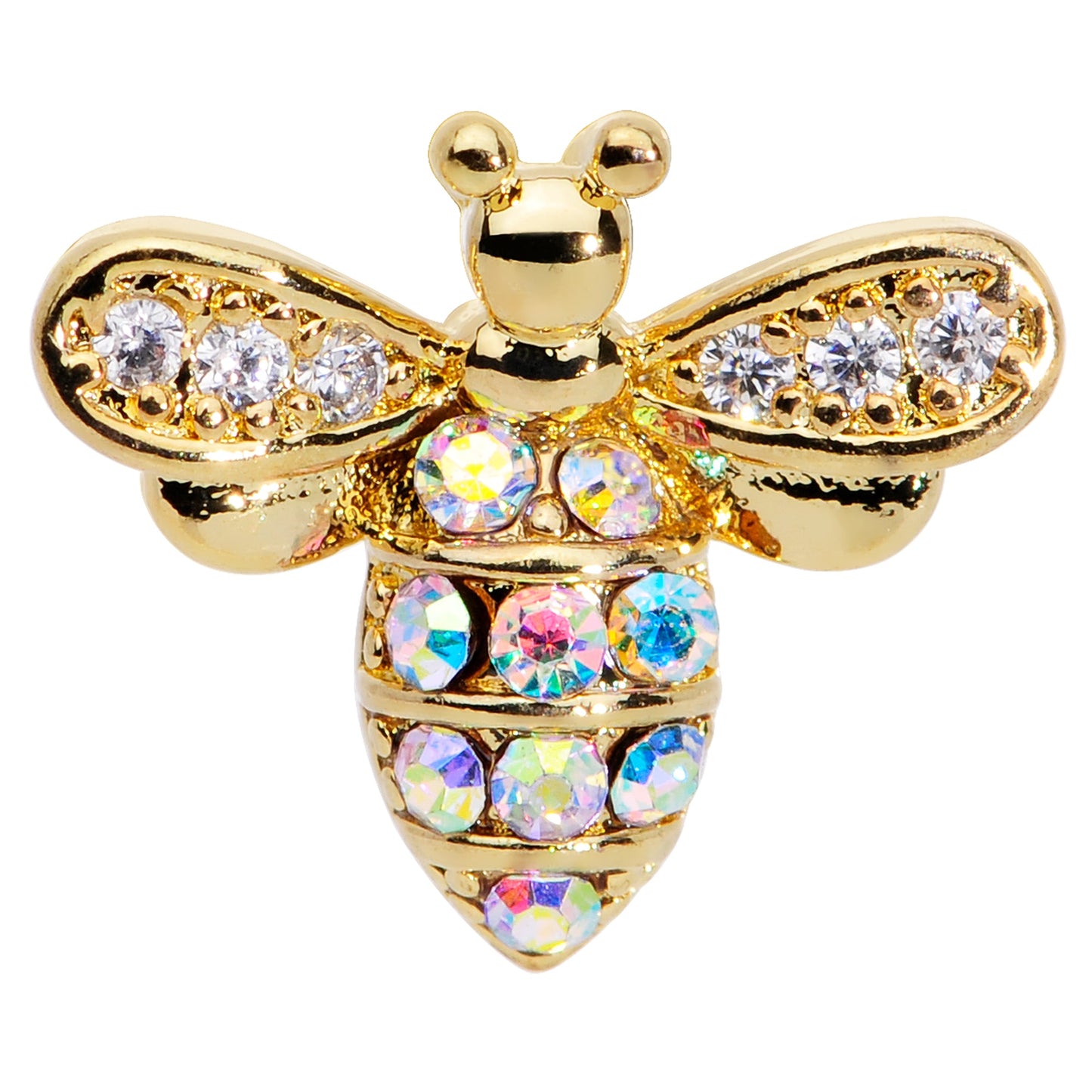 16G 1/4 Aurora CZ Gem Gold Hue Beauty Bee Internal Thread Labret