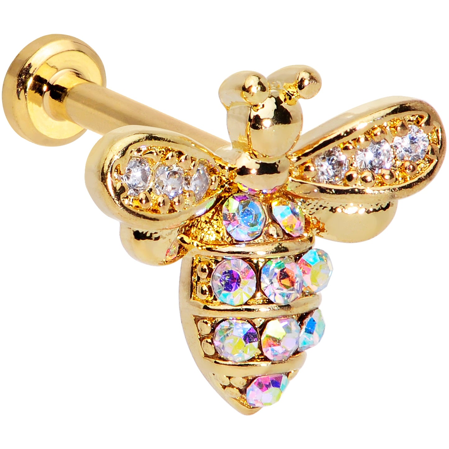 16G 5/16 Aurora CZ Gem Gold Hue Beauty Bee Internal Thread Labret