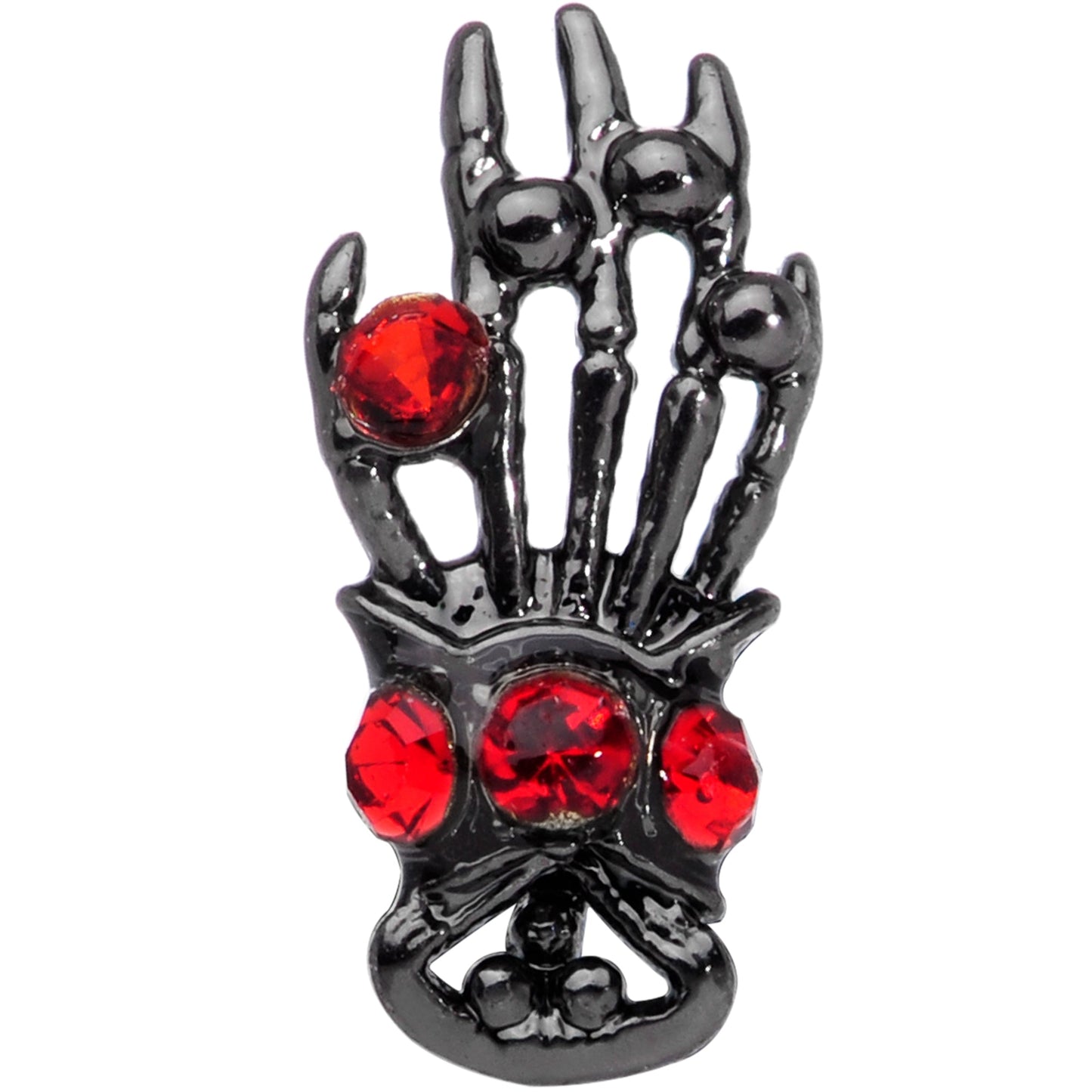 16G 5/16 Red Gem Black Skeleton Hand Halloween Labret Tragus