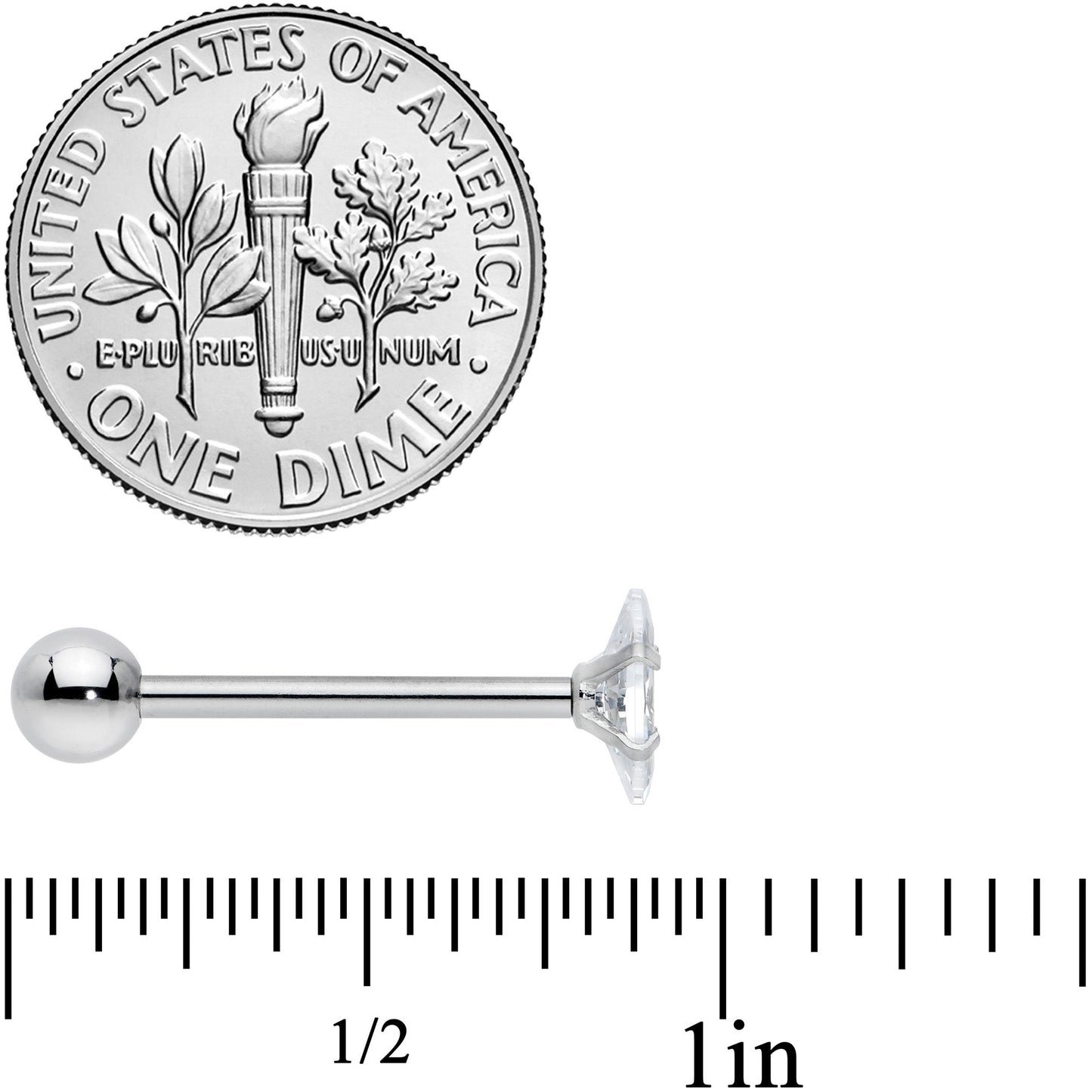 Clear CZ Gem Oval Top Barbell Tongue Ring