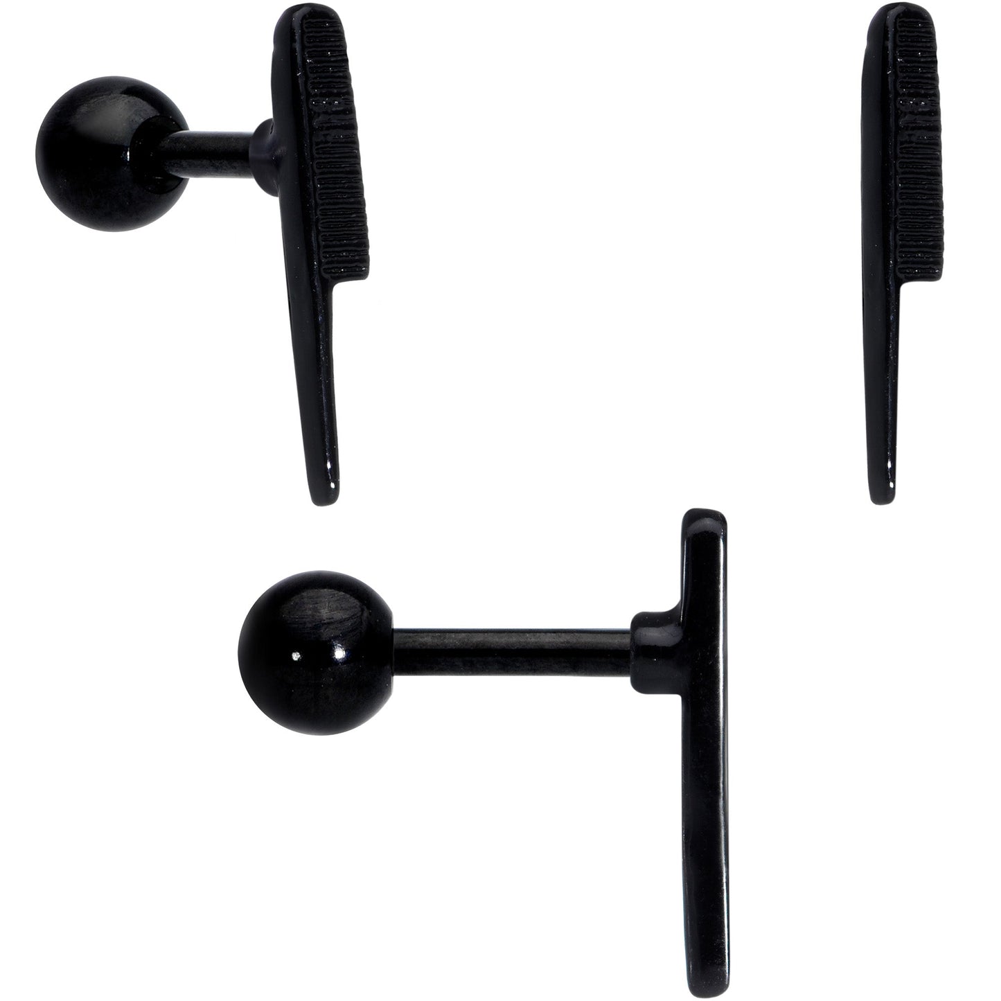 16G 1/4 Black Scissor Comb Hair Cartilage Tragus Earring Set of 3