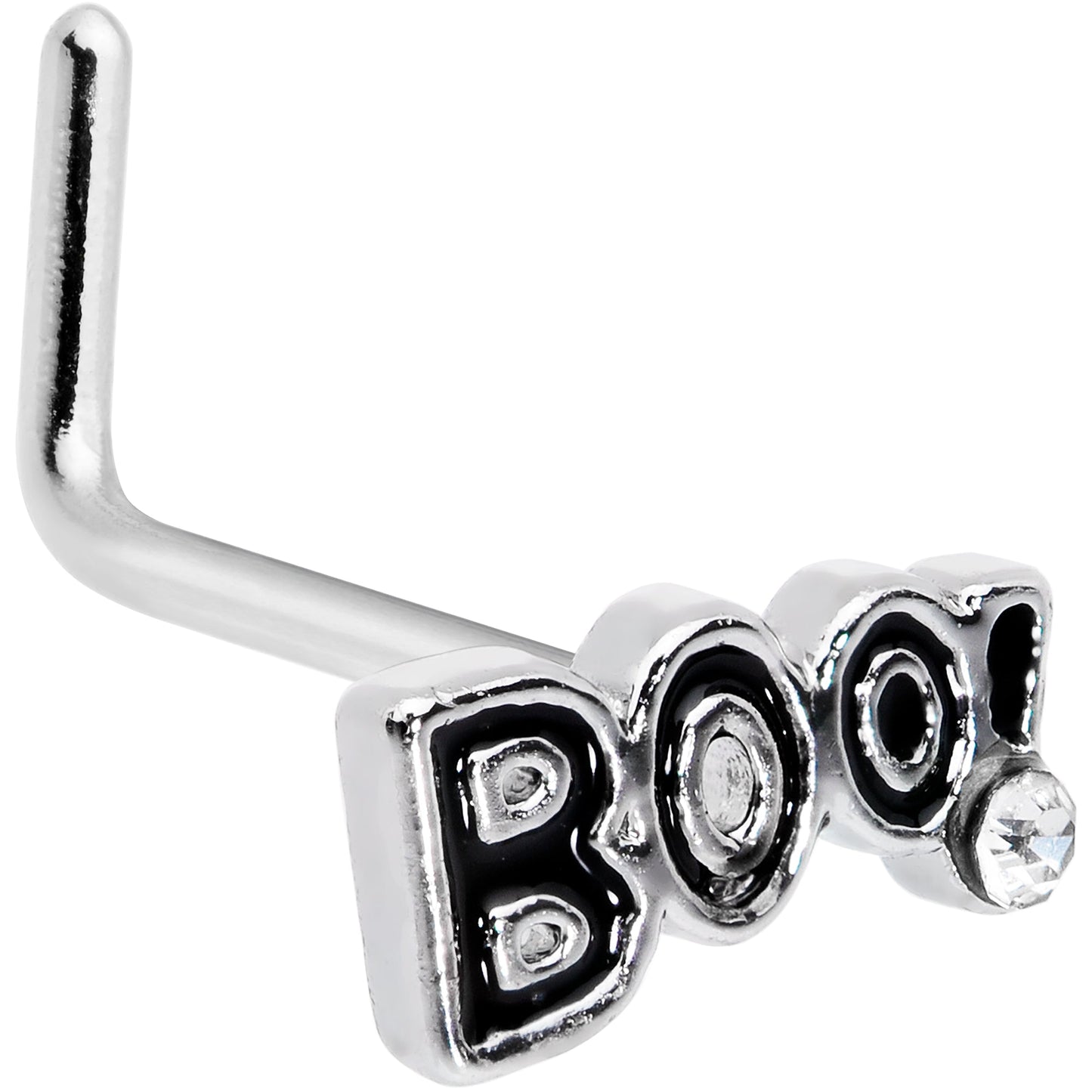 20G 7mm Clear Gem Black Boo Halloween L Shaped Nose Ring