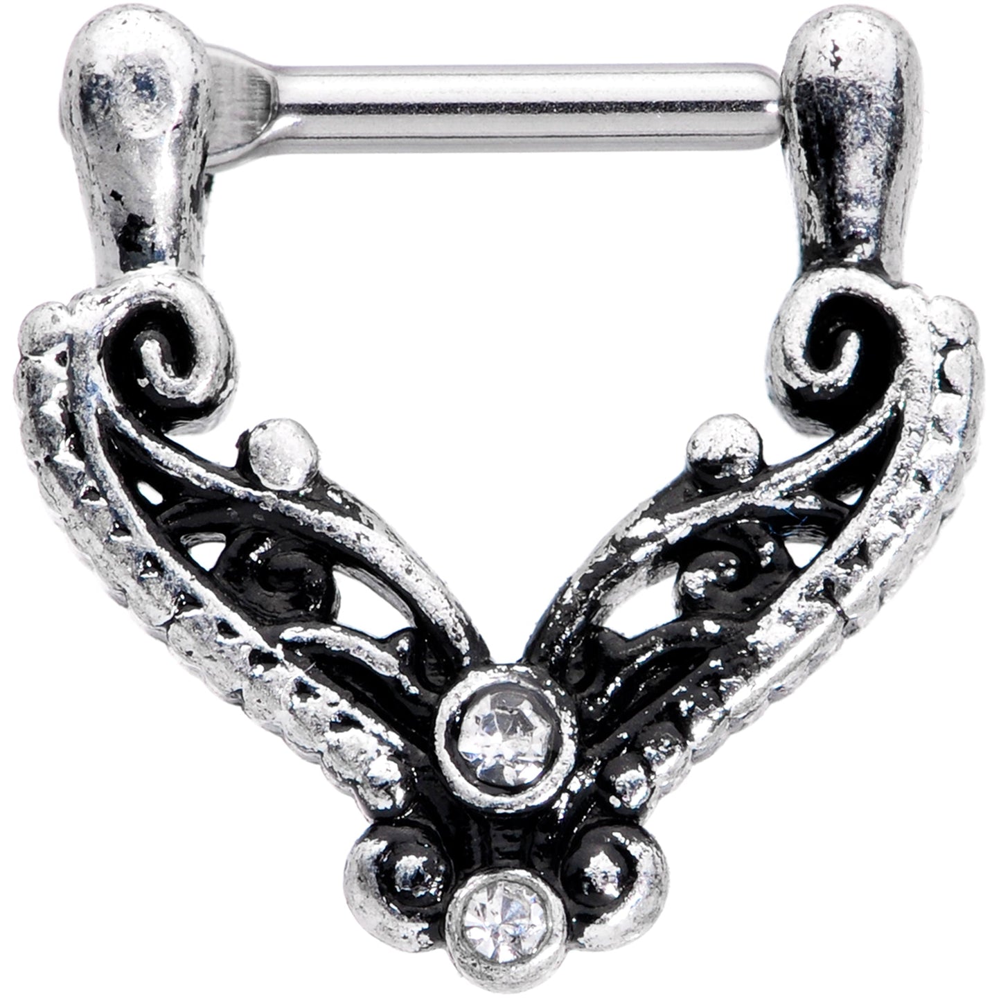 16G 3/8 Clear Gem Scrollwork Cartilage Clicker