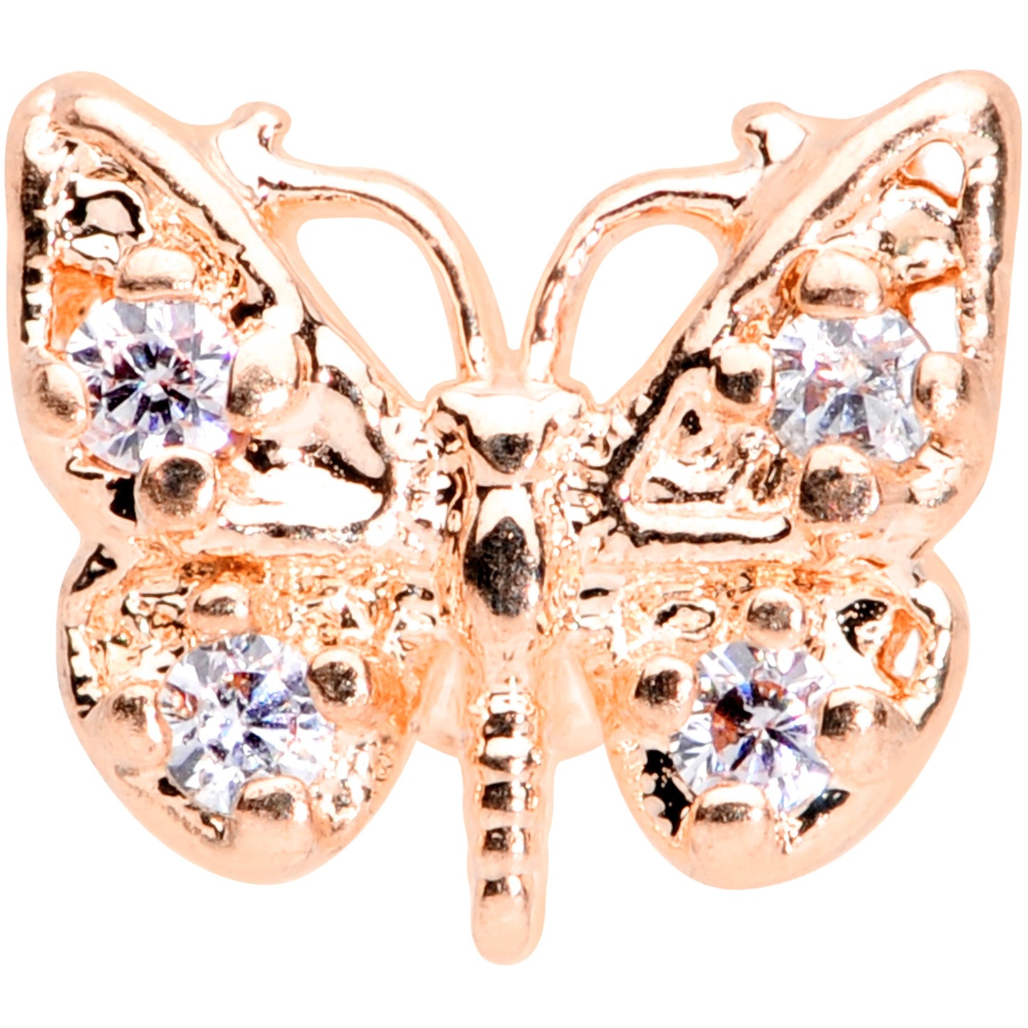 16G 5/16 Clear Gem Rose Gold Tone Butterfly Labret Monroe Tragus