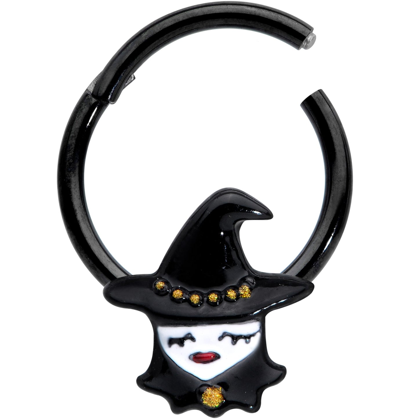16G 3/8 Black Goth Witch Halloween Hinged Segment Ring