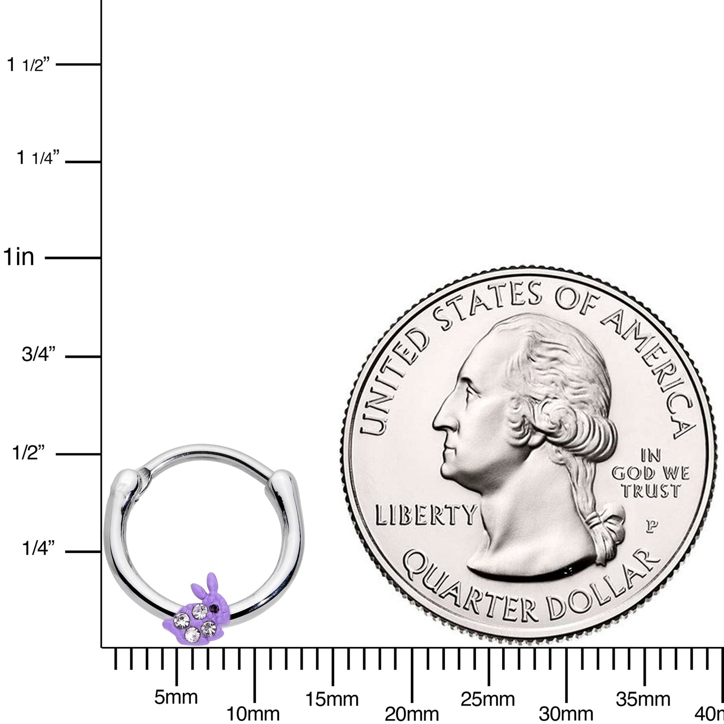16G 3/8 Clear Gem Purple Easter Bunny Cartilage Clicker