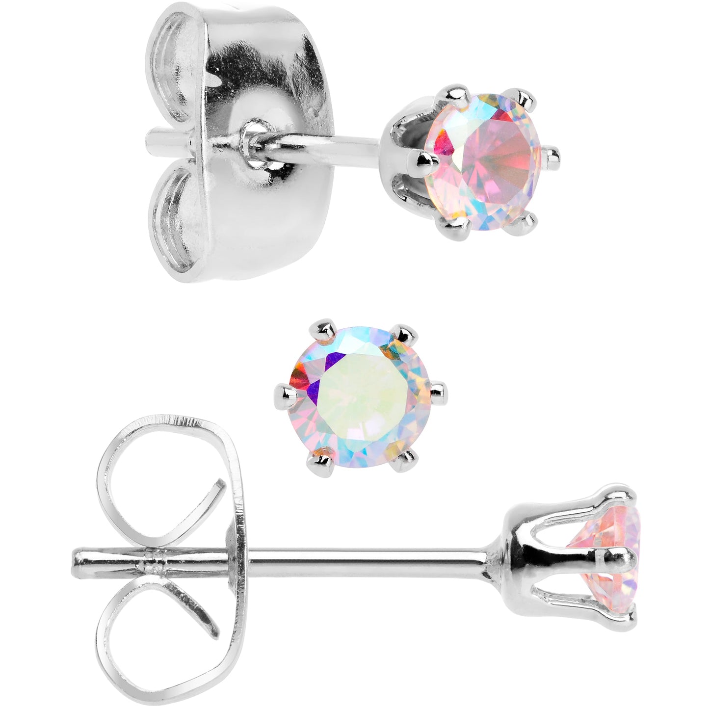 20G Aurora CZ Gem 3mm to 5mm Post Stud Earring Set of 3