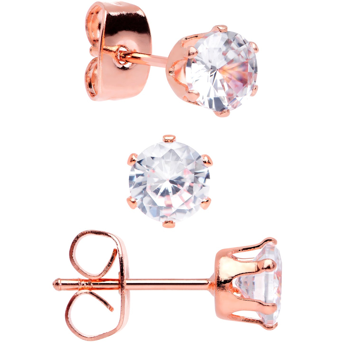 20G Clear CZ Gem Rose Gold Tone Post Stud Earring Set of 3