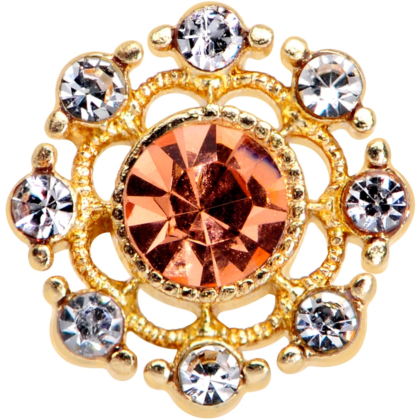 20G 1/4 Pink Clear CZ Gem Gold Tone Sunburst L Shape Nose Ring