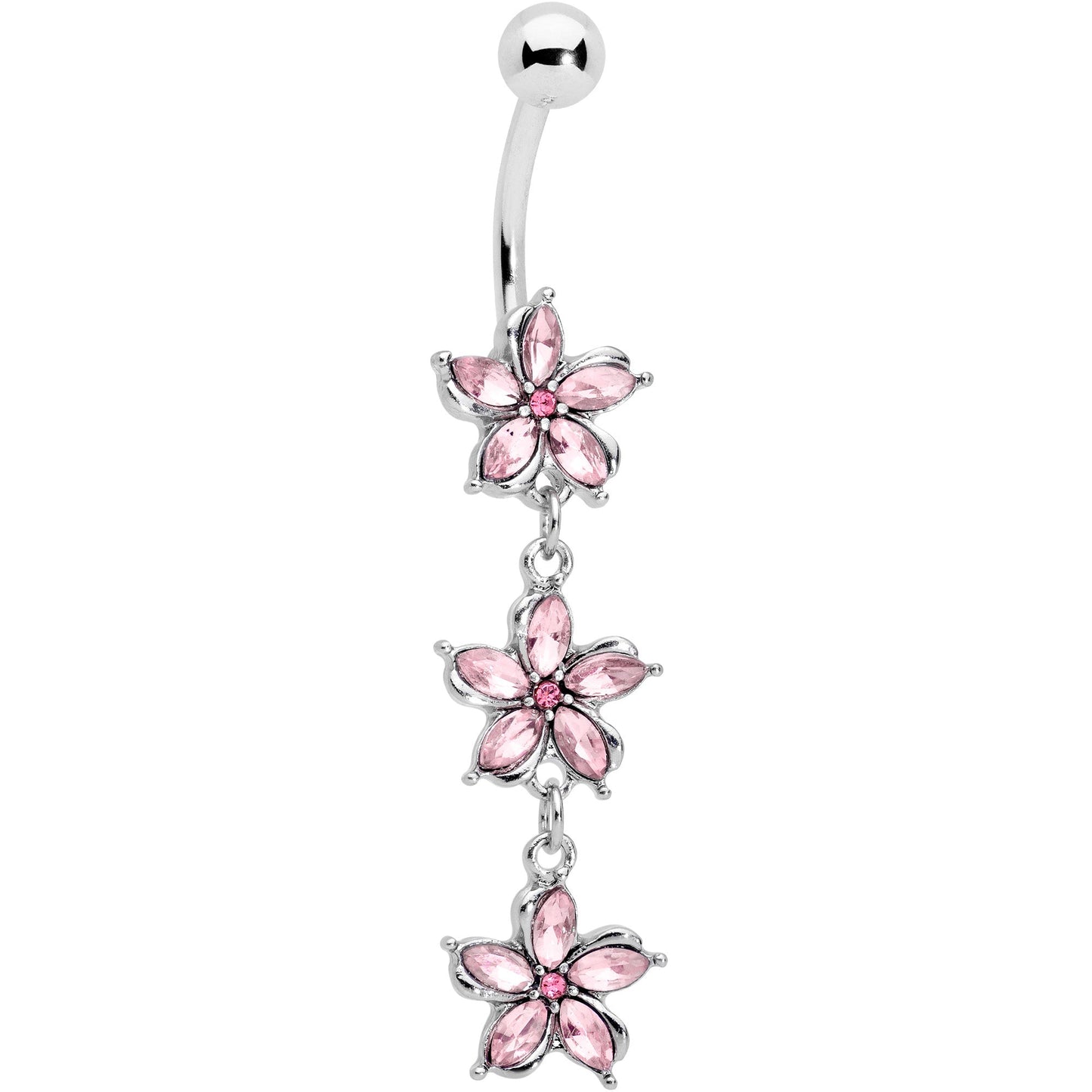 Pink Gem Flower Trio Dangle Belly Ring