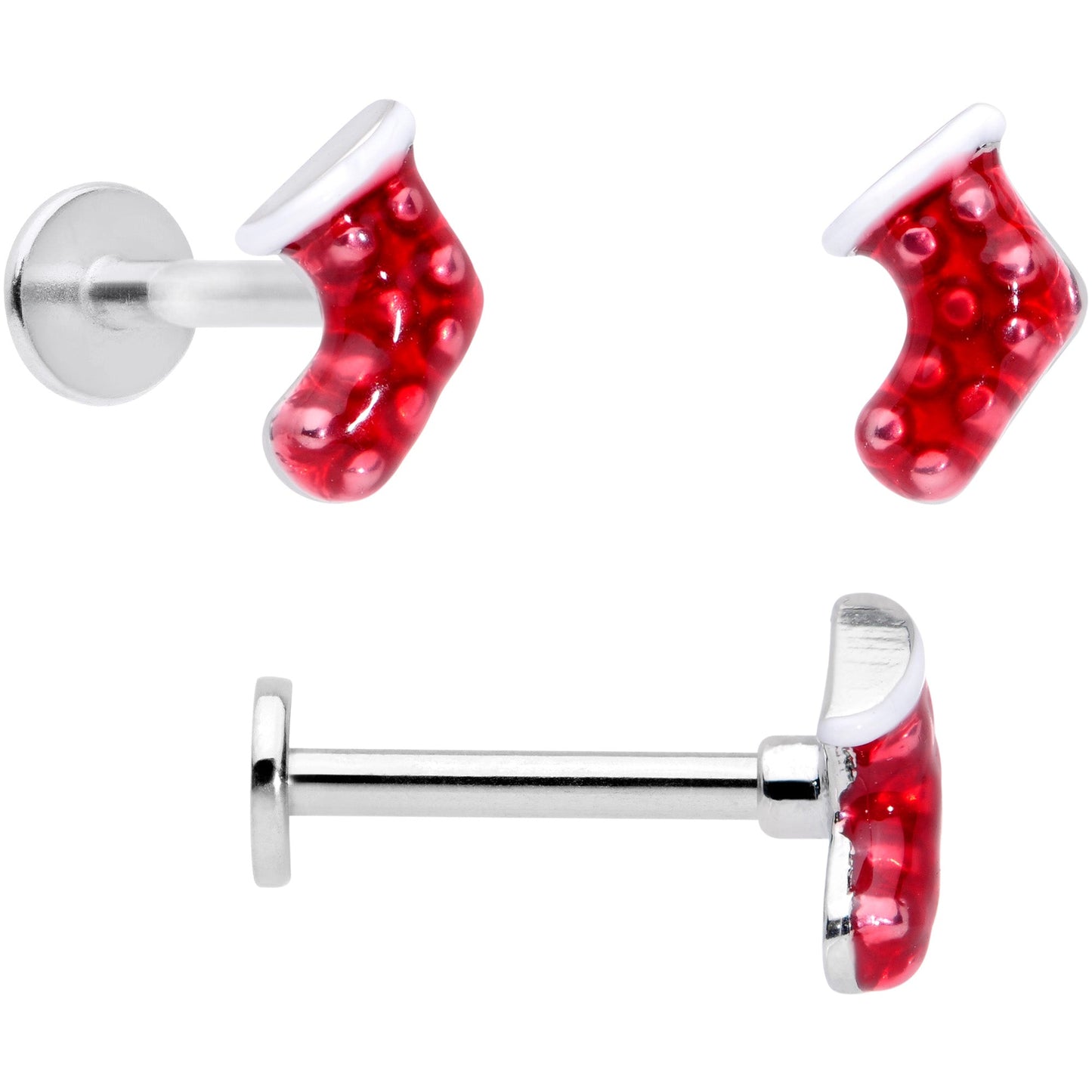 16G 5/16 Snowflake Mitten Stocking Christmas Labret Set of 3