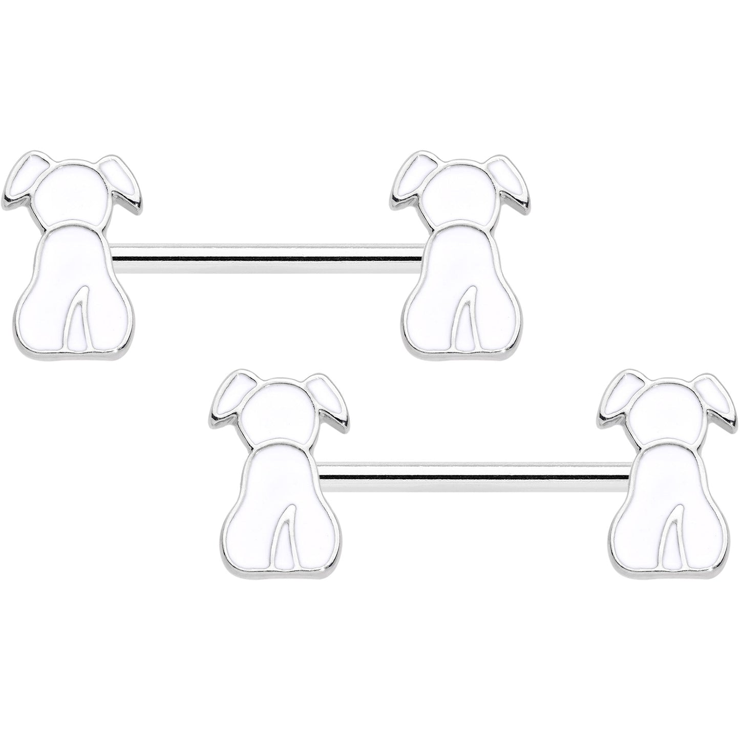 14G 9/16 White Sitting Dog Barbell Nipple Ring Set