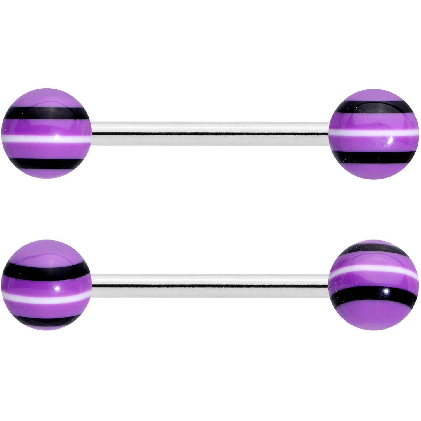 Clear Gem Black Purple Heart Matte Stripe Barbell Tongue Ring Set of 4