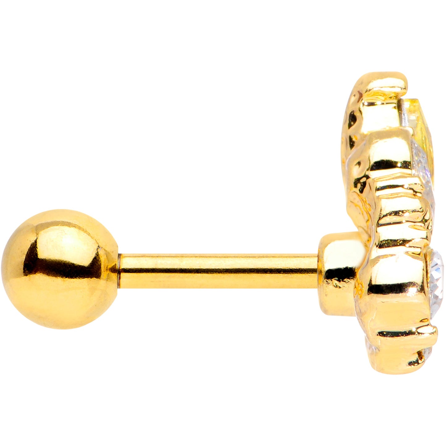 16G 1/4 Clear CZ Gem Gold Tone Lavish Crown Cartilage Earring