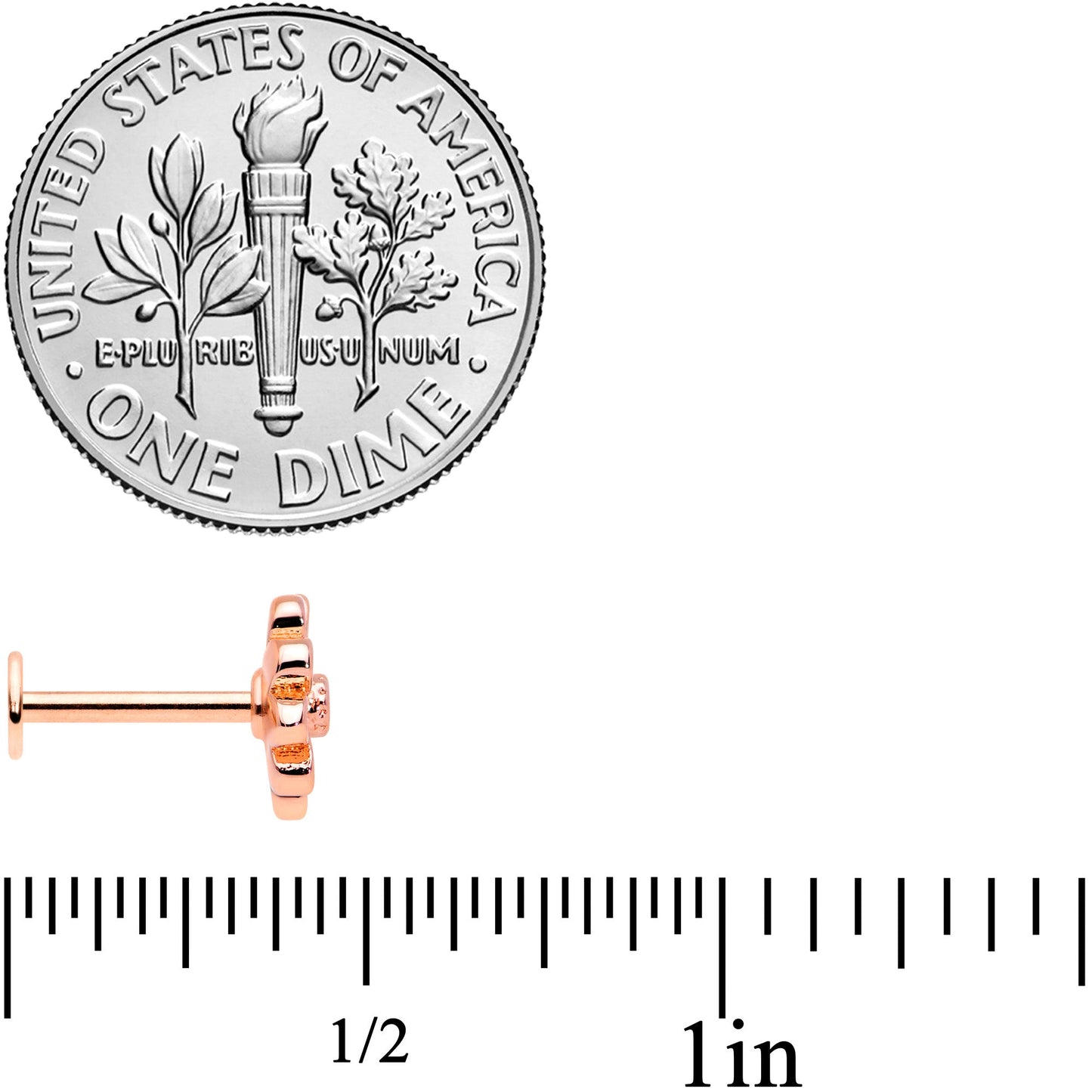 16G 5/16 Clear Gem Rose Gold Hue Pink Flower Labret Monroe Tragus
