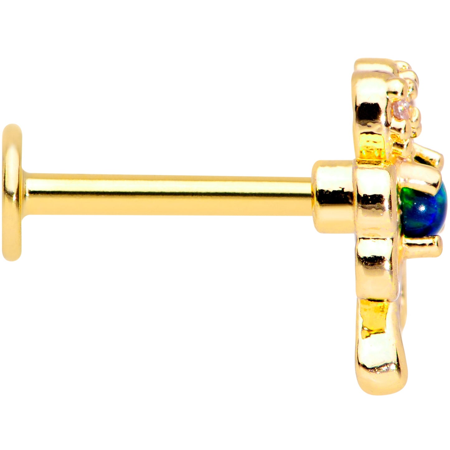 16G 5/16 Green Synthetic Opal Gold Tone Shamrock Labret Tragus