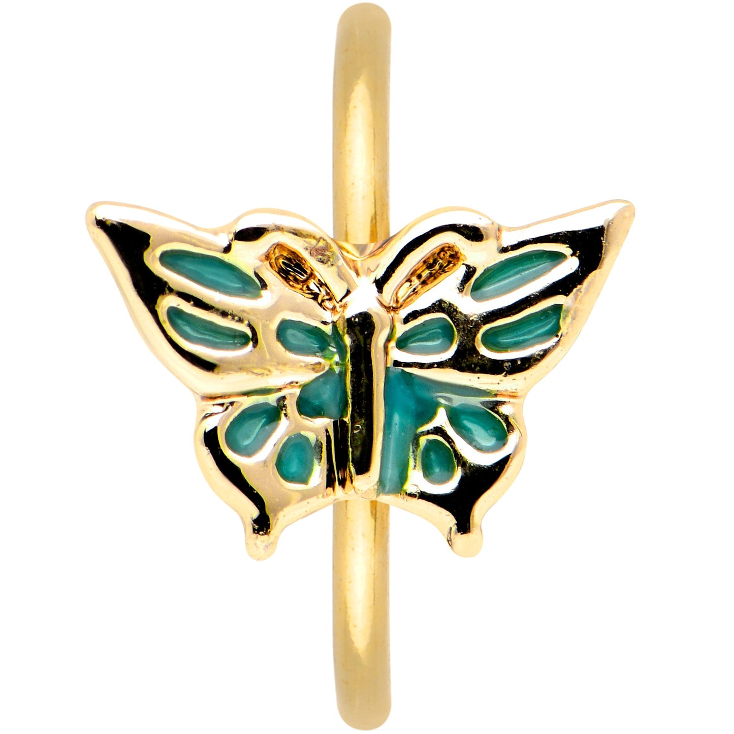 20G 5/16 Gold Tone Green Inlay Butterfly Nose Hoop