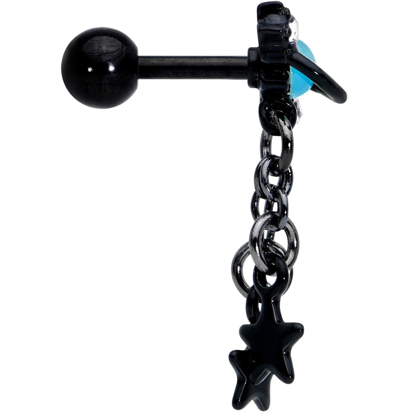 16G 1/4 Blue Gem Black Saturn Planet Star Dangle Cartilage Tragus
