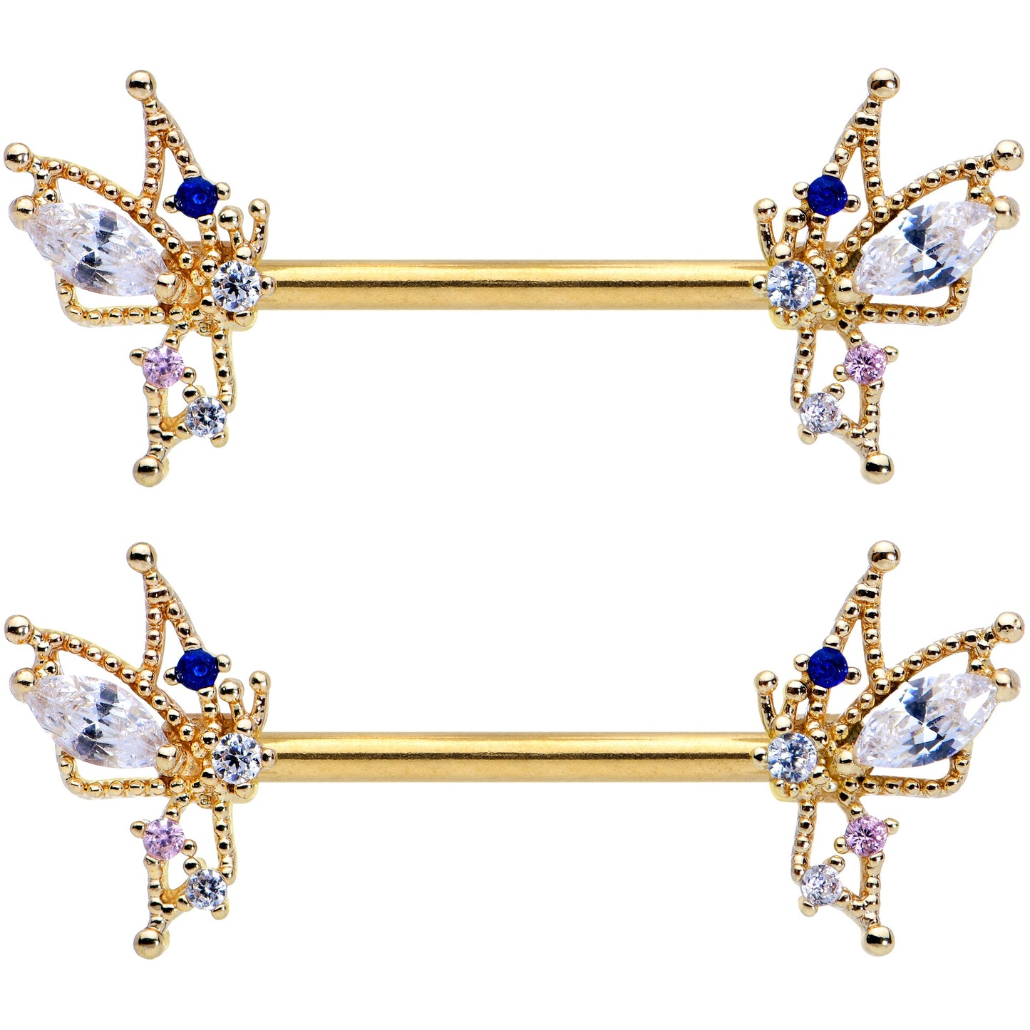 14G 9/16 Clear CZ Gem Gold Tone Christmas Angel Nipple Ring Set