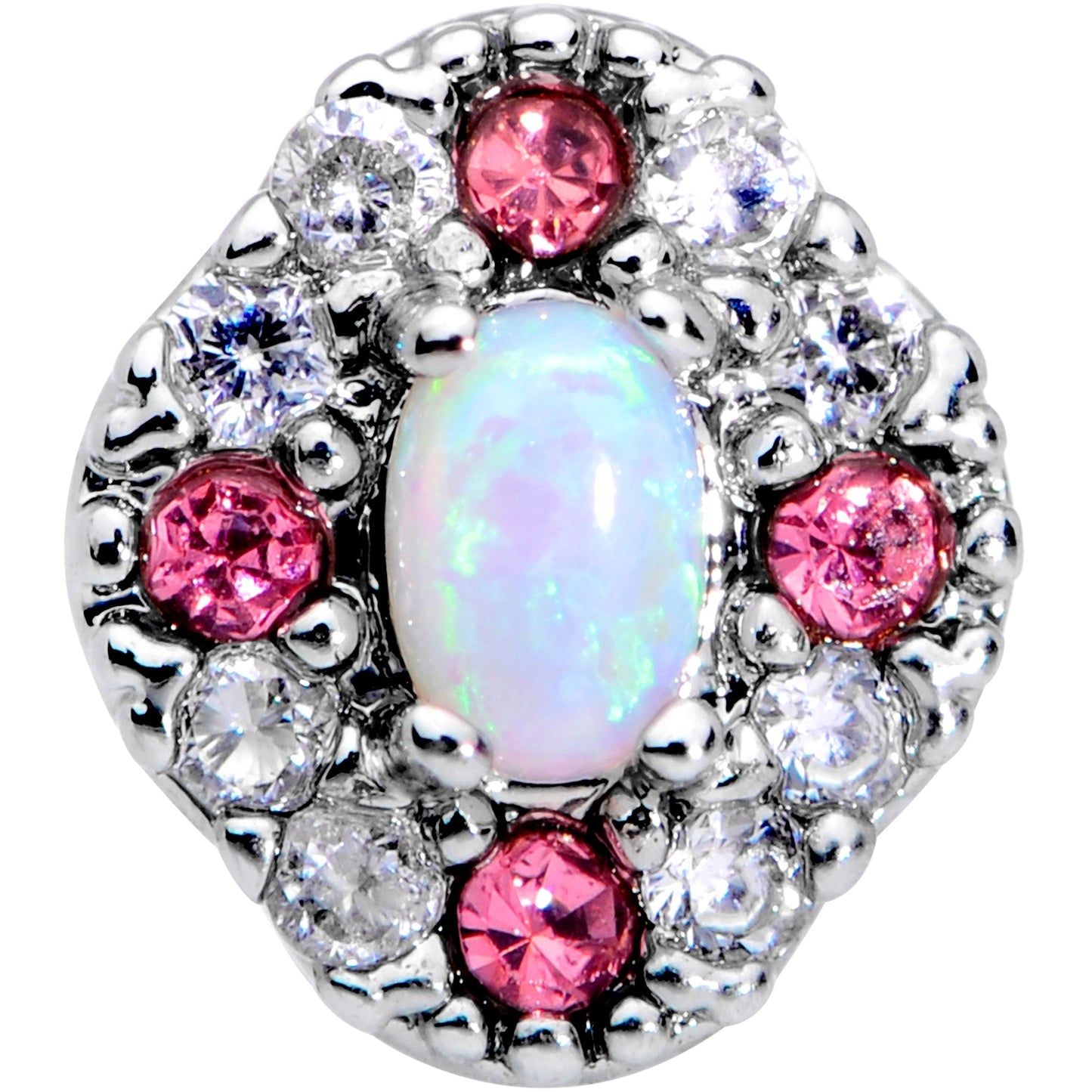 16G 5/16 White Synthetic Opal Glam Oval Labret Monroe Tragus