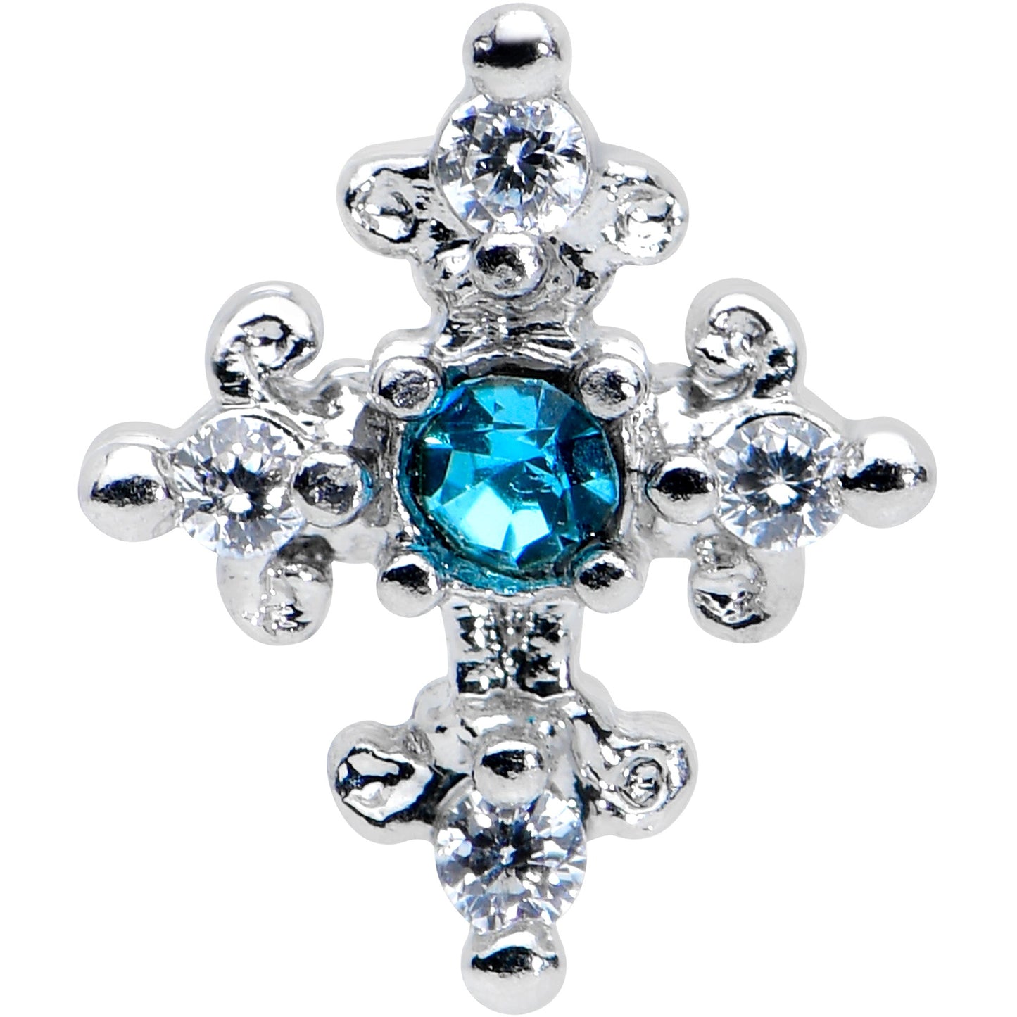 16G 1/4 Clear Blue Gem Renaissance Cross Cartilage Tragus Earring