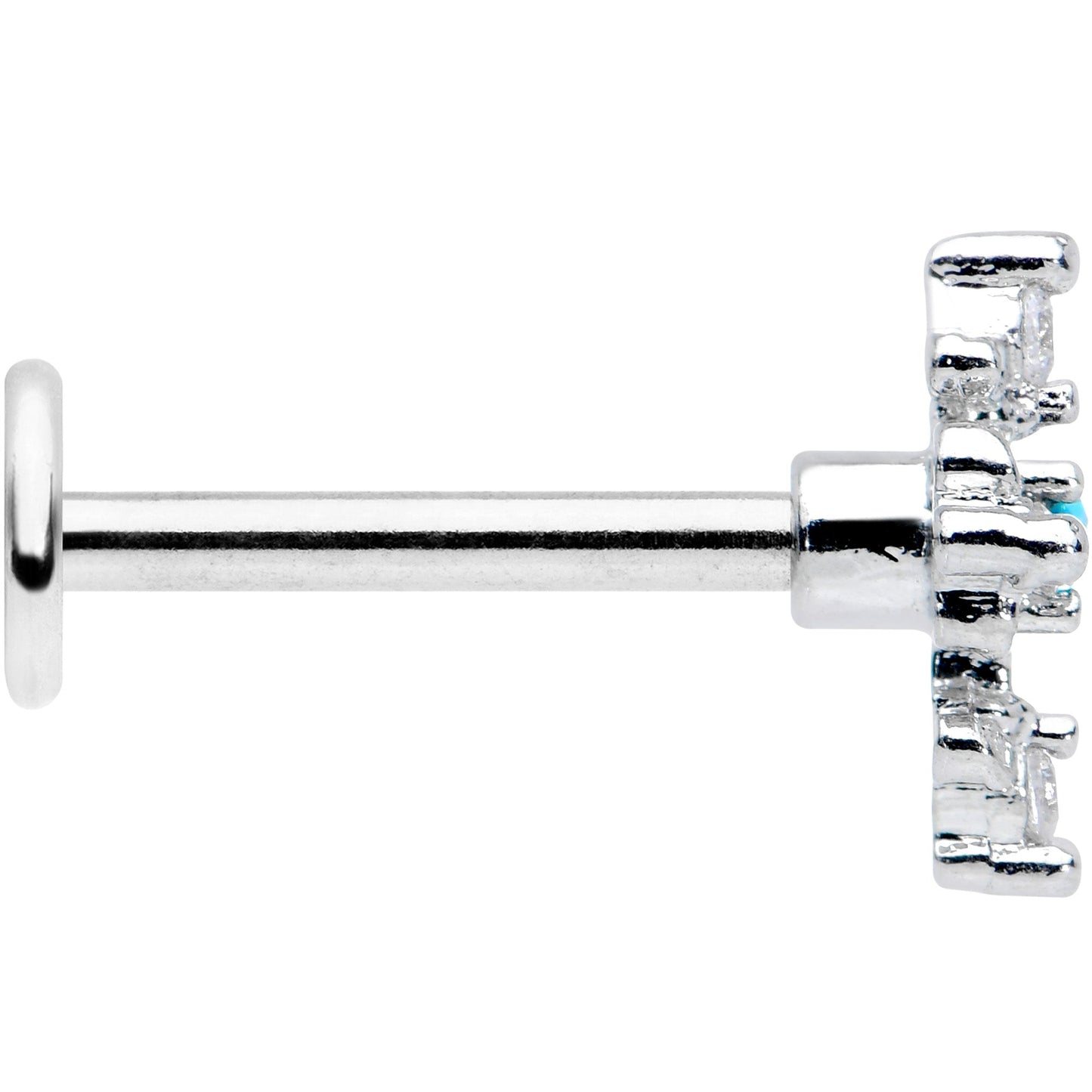 16G 5/16 Clear Blue Gem Renaissance Cross Labret Monroe Tragus