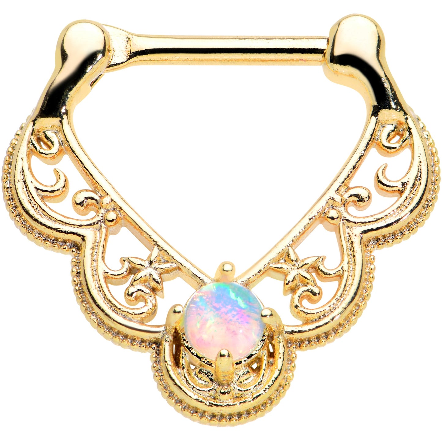 16G 5/16 White Synth Opal Gold Tone Lacy Love Cartilage Clicker