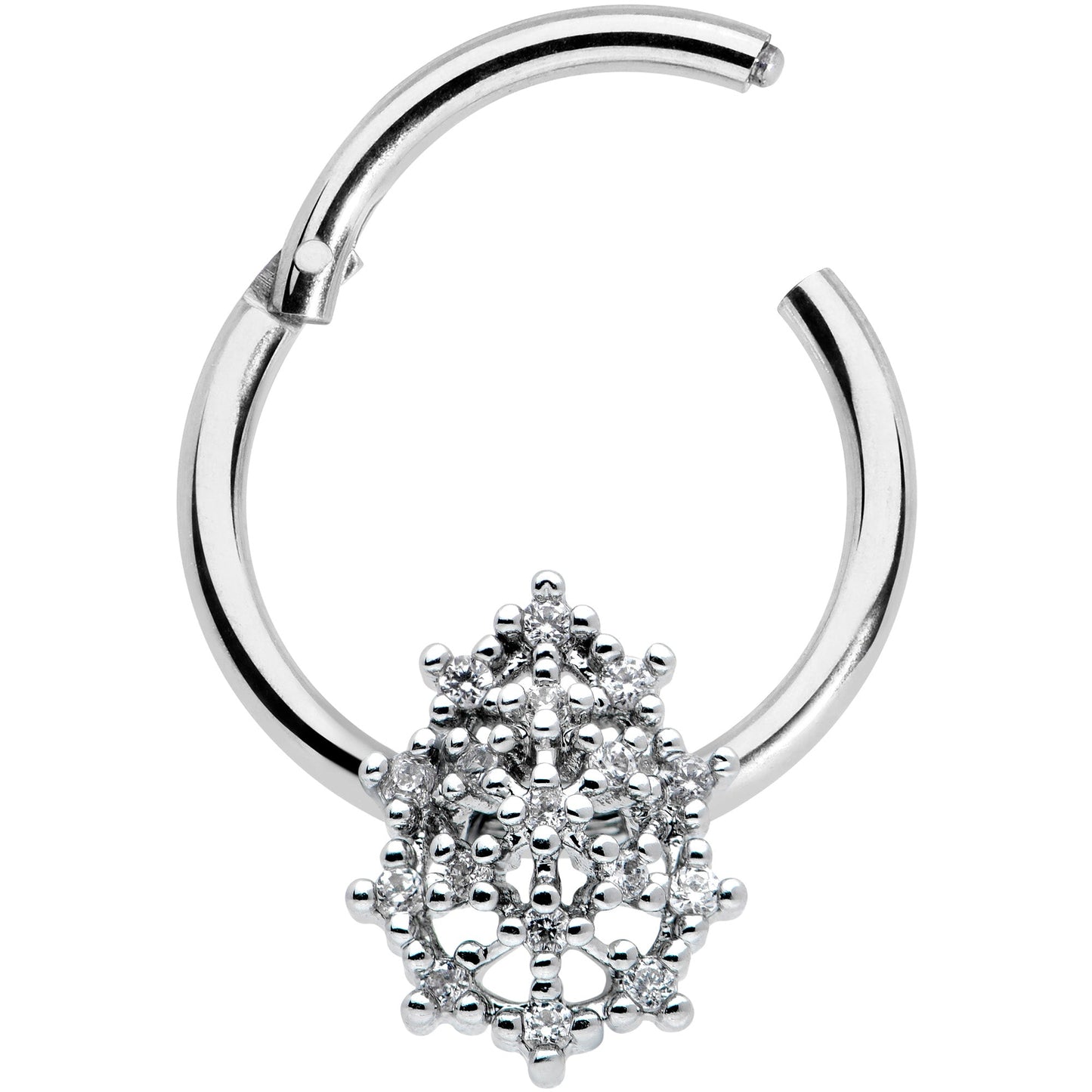 16G 3/8 Clear CZ Gem Nubbly Textured Drop Hinged Segment Ring