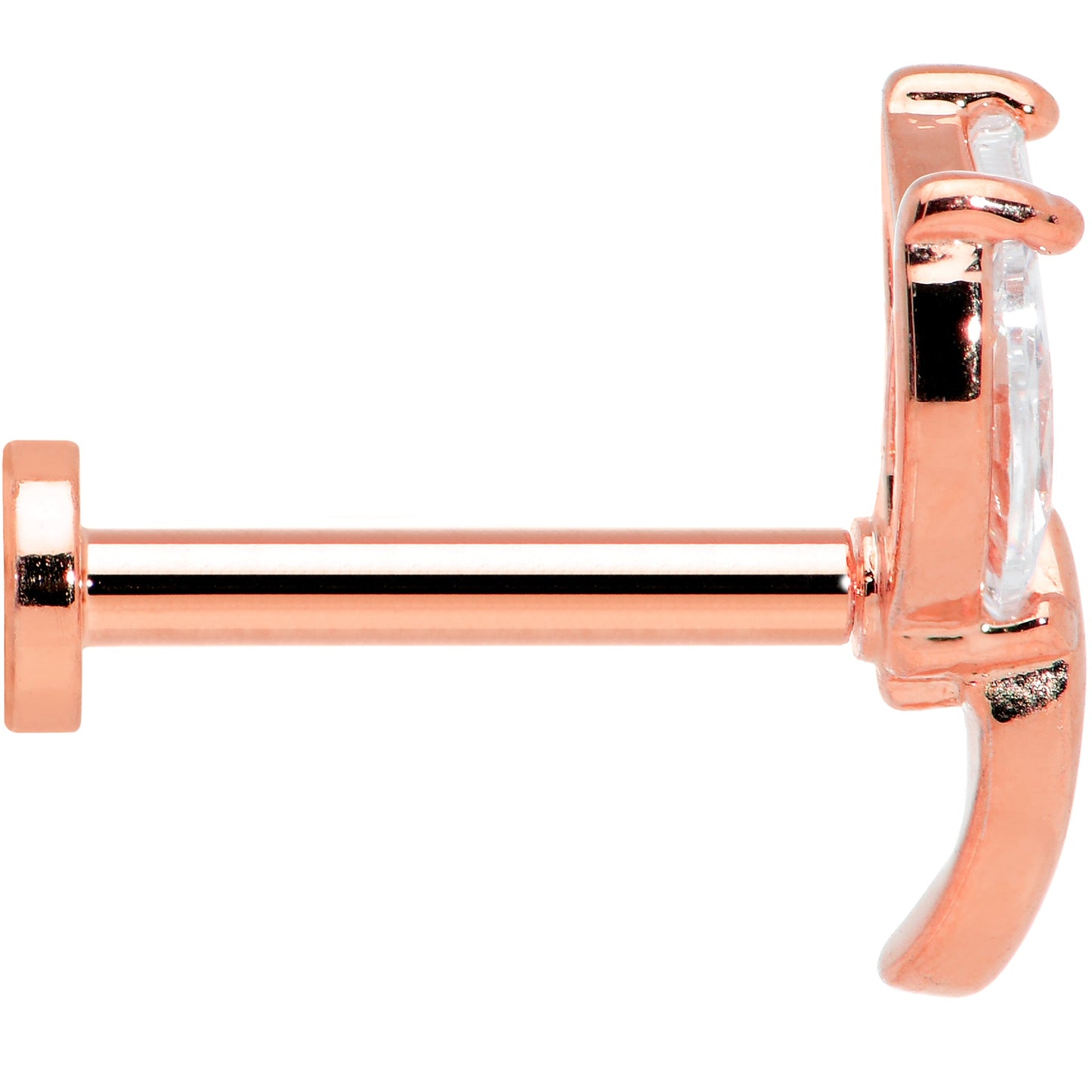 16G 5/16 Clear CZ Gem Rose Gold Tone Leaf Internal Thread Labret
