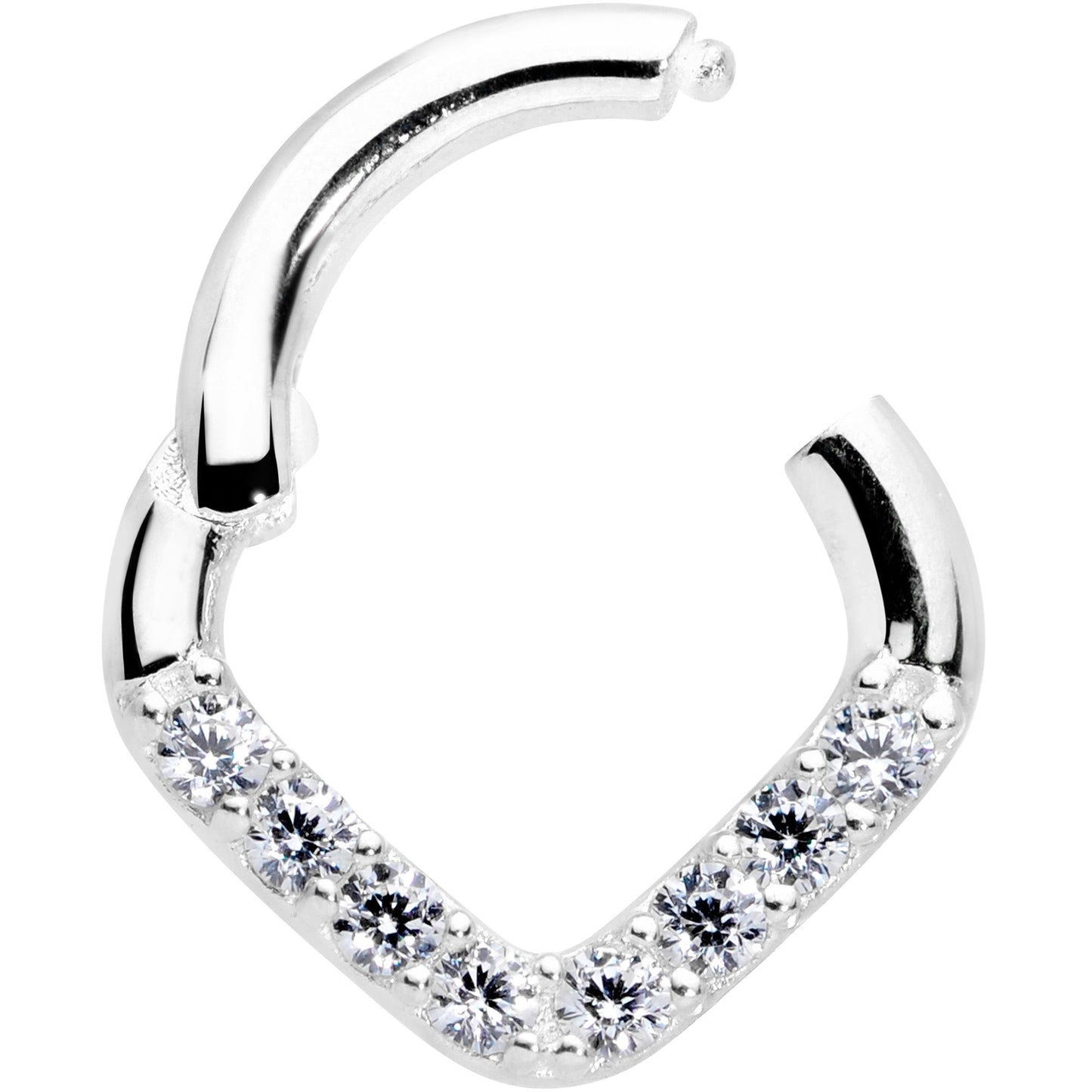 16G 1/4 14k White Gold Clear CZ Gem Chevron Hinged Segment Ring