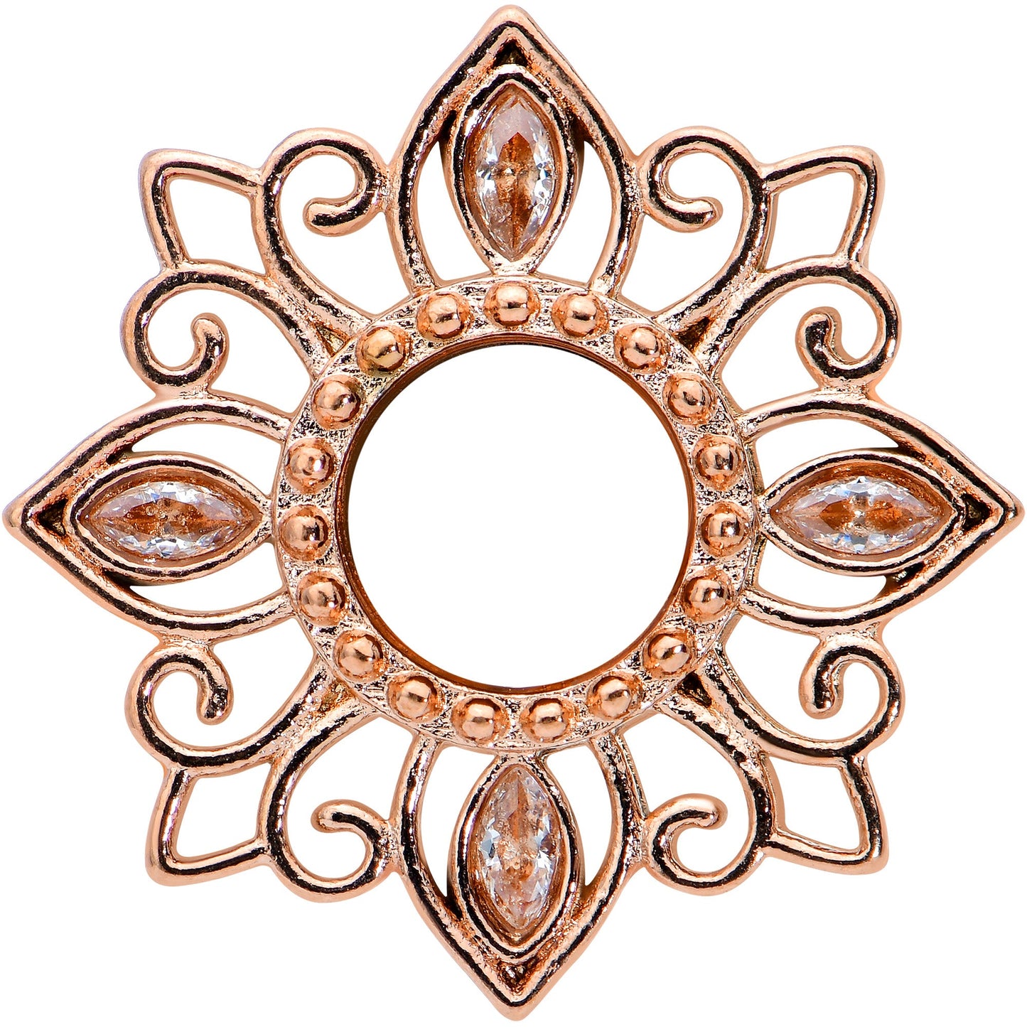 2G Brown Gem Rose Gold Tone Floral Screw Fit Tunnel Plug Set