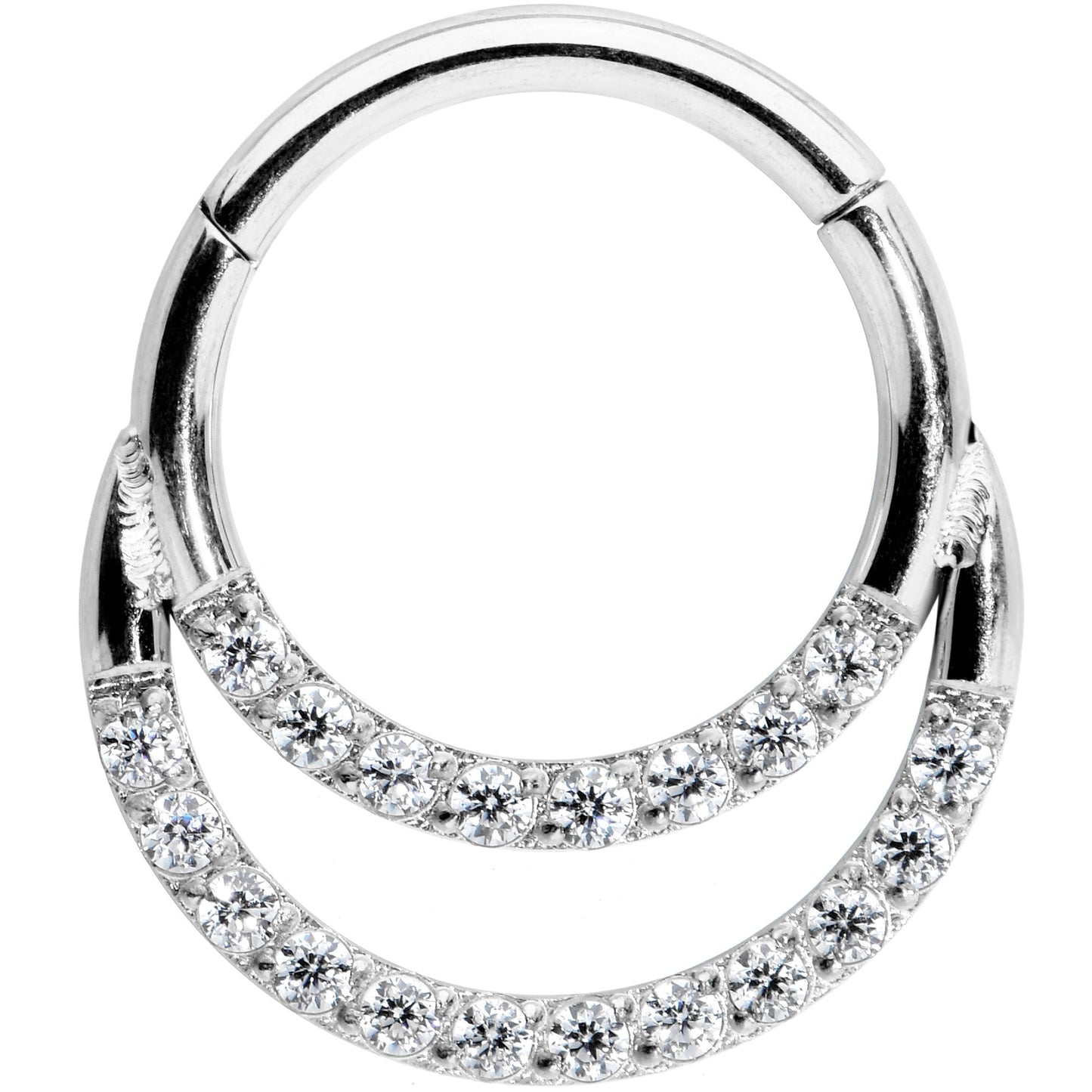 16G 5/16 Clear CZ Gem Double Row Hinged Segment Ring
