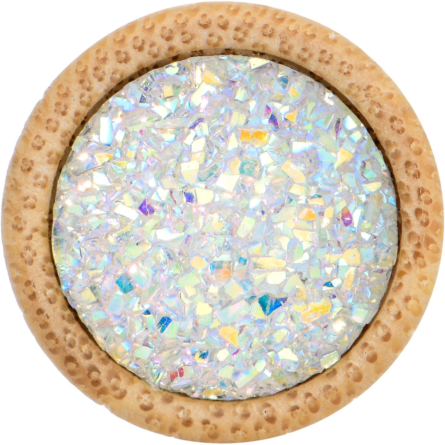 5/8 White Druzy Stone Wood Saddle Plug Set