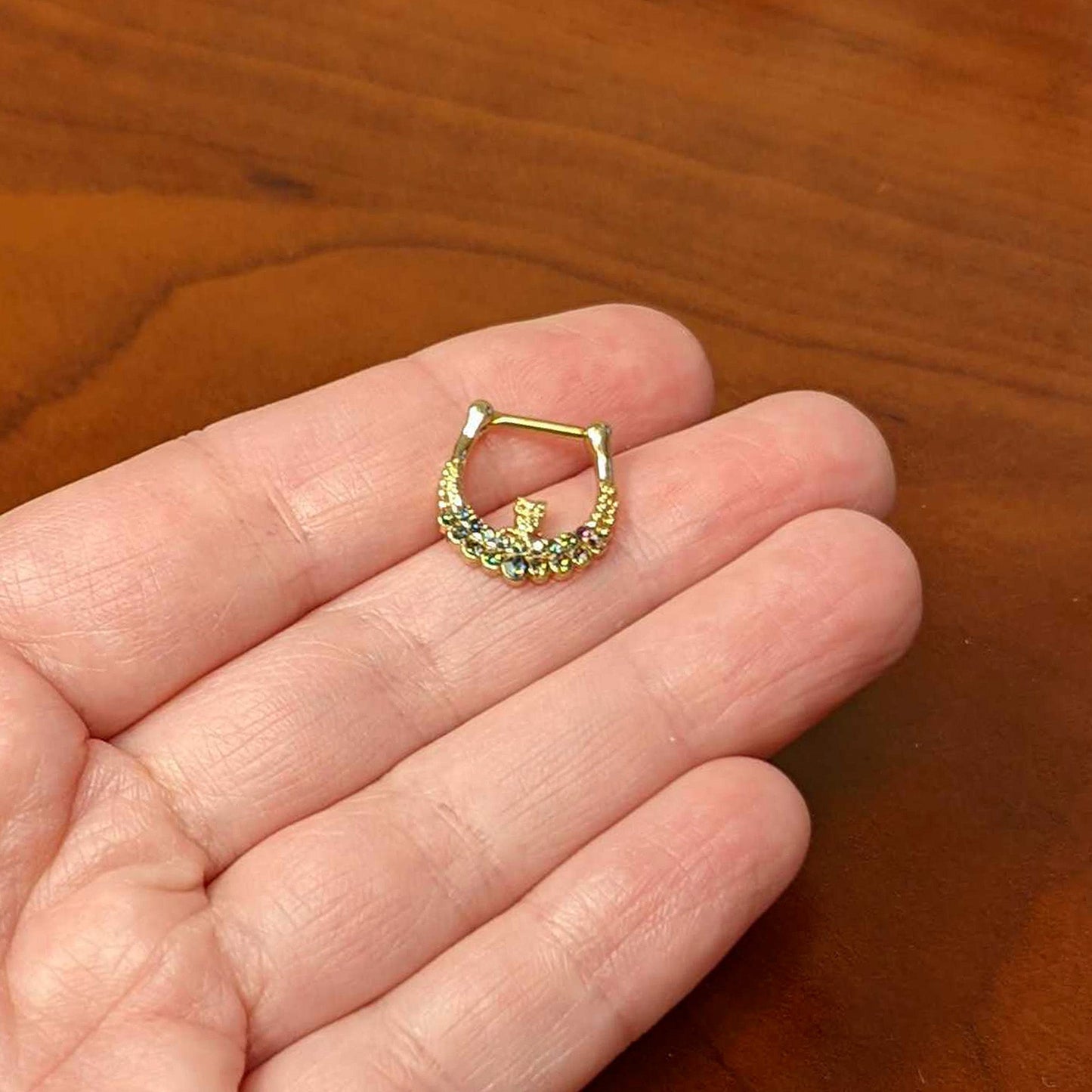 16G 5/16 Aurora Gem Gold Tone Owl Moon Cartilage Clicker