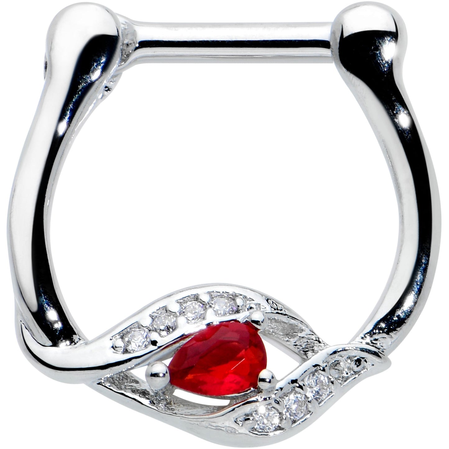 16G 1/4 Clear Red Gem Swirling Oval Cartilage Clicker