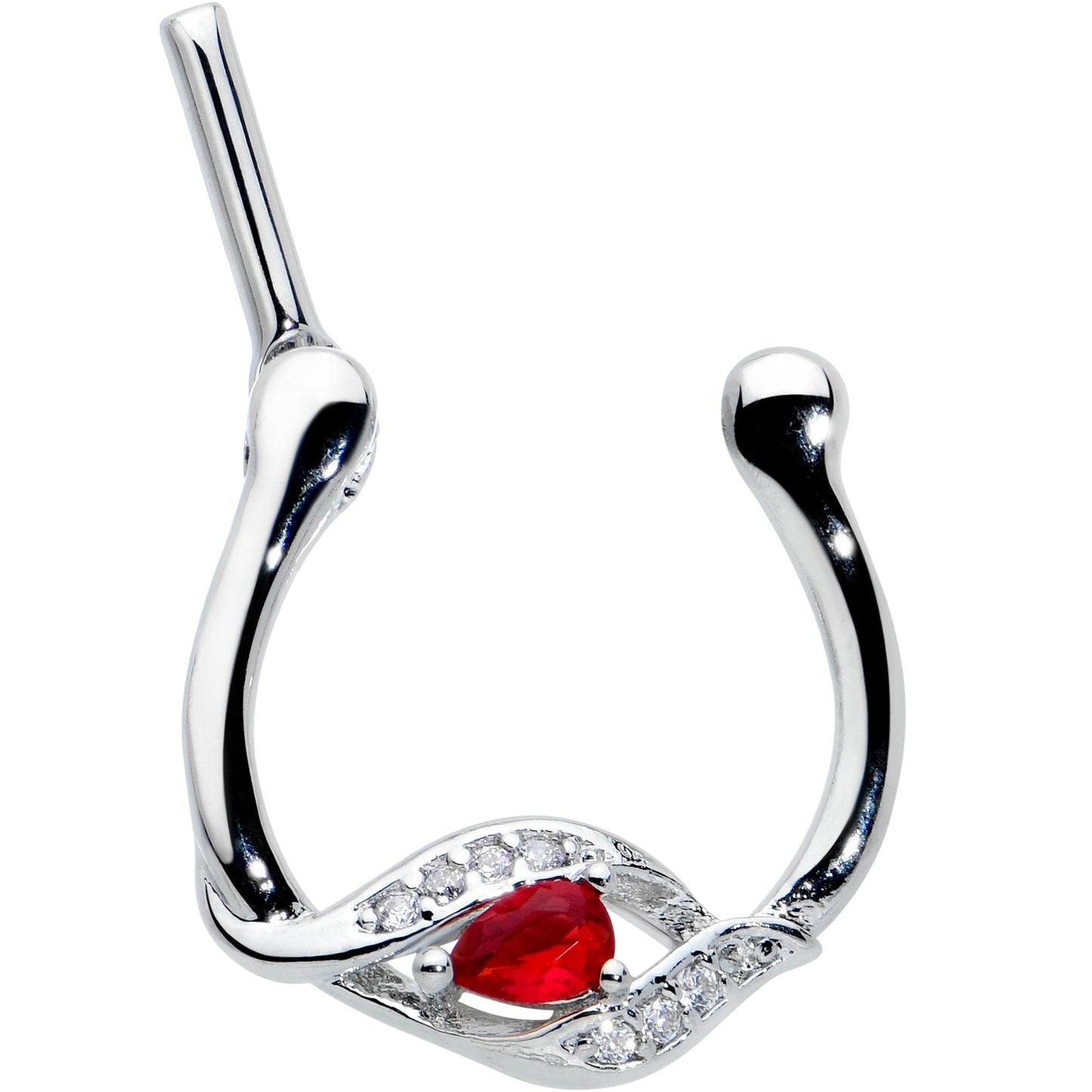 16G 1/4 Clear Red Gem Swirling Oval Cartilage Clicker