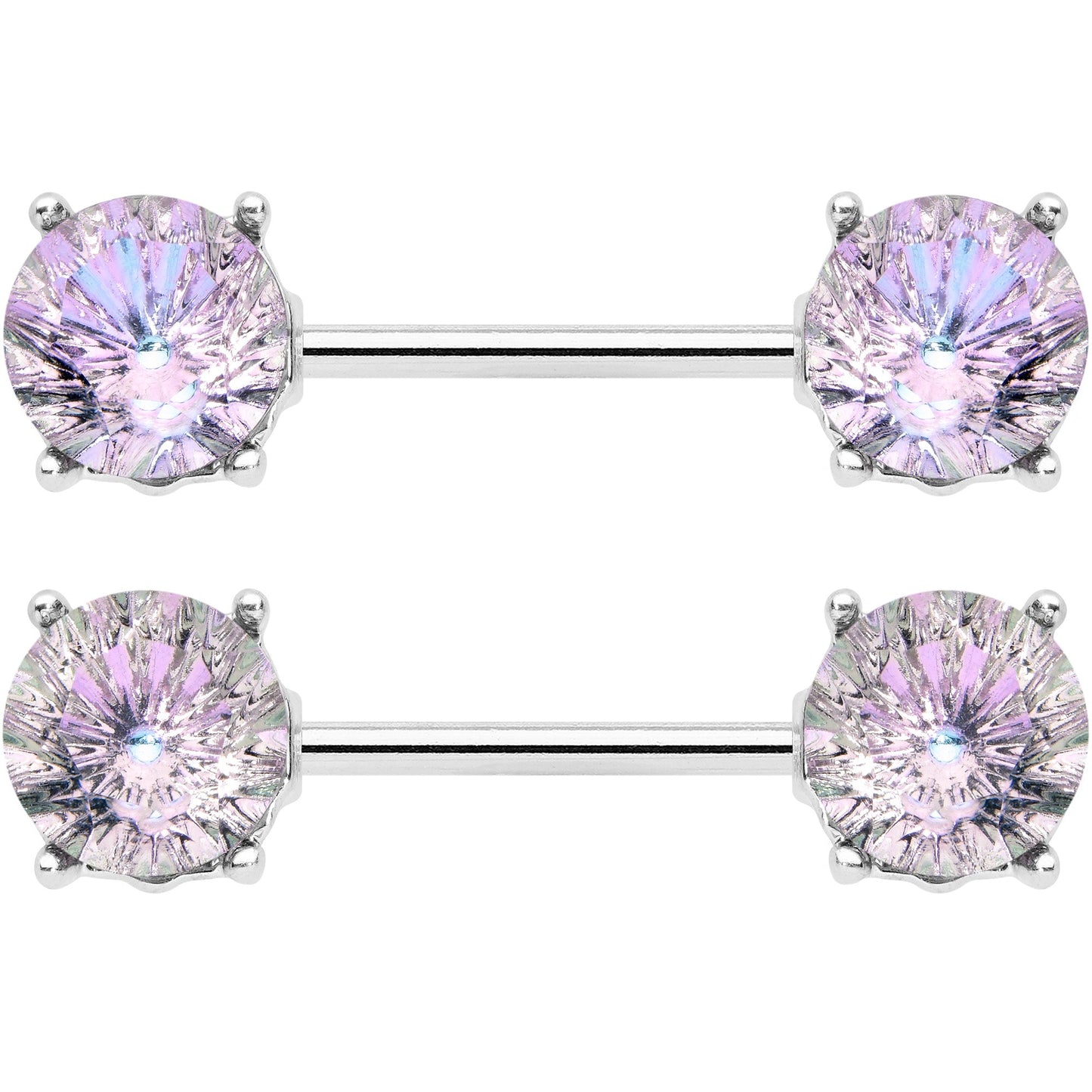 14G 9/16 Pink Gem Simply Elegant Barbell Nipple Ring Set