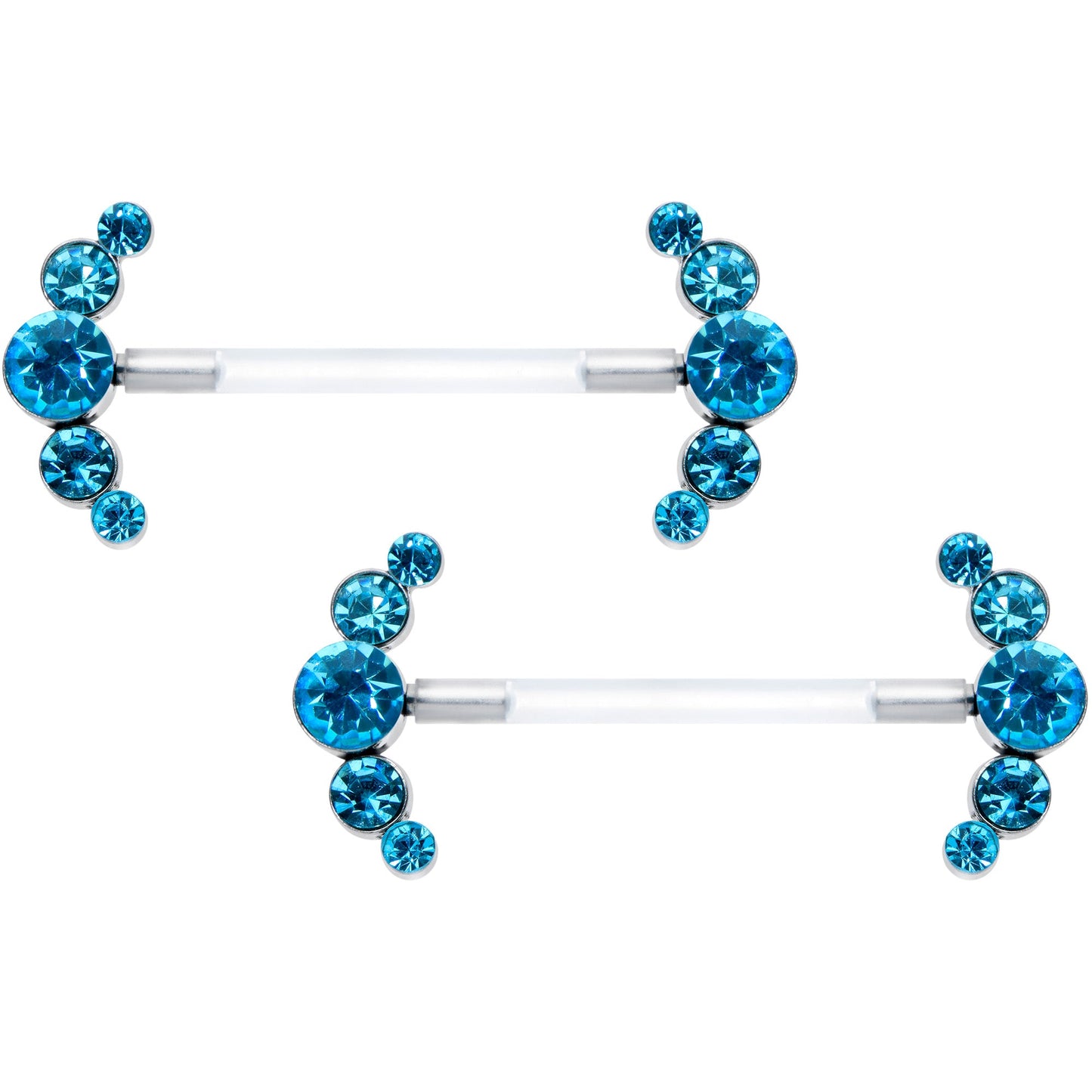 14G 13/16 Blue Gem Bioplast Simple Curvation Barbell Nipple Ring Set