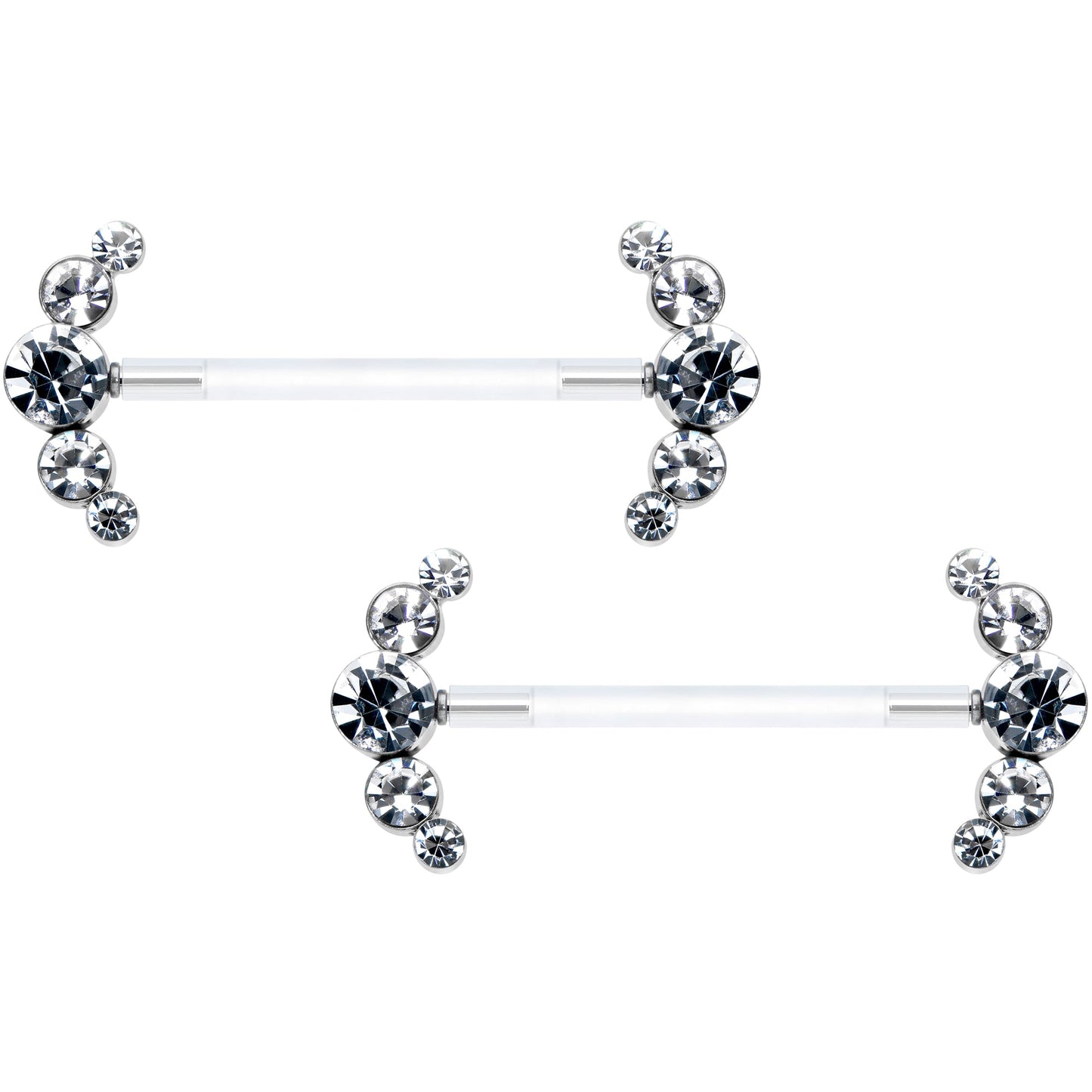 14G 13/16 Clear Gem Bioplast Simple Curvation Barbell Nipple Ring Set