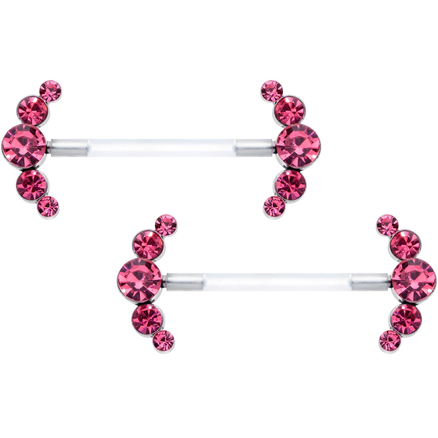 14G 13/16 Pink Gem Bioplast Simple Curvation Barbell Nipple Ring Set