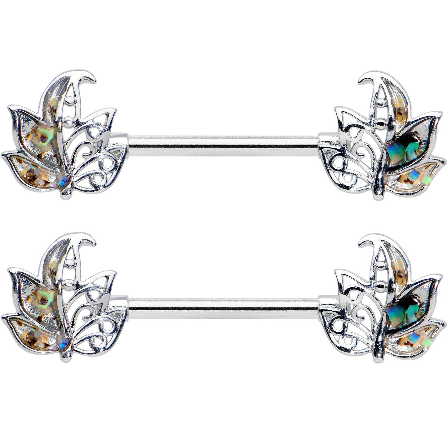 14G 9/16 Multicolor Openwork Autumn Leaf Barbell Nipple Ring Set